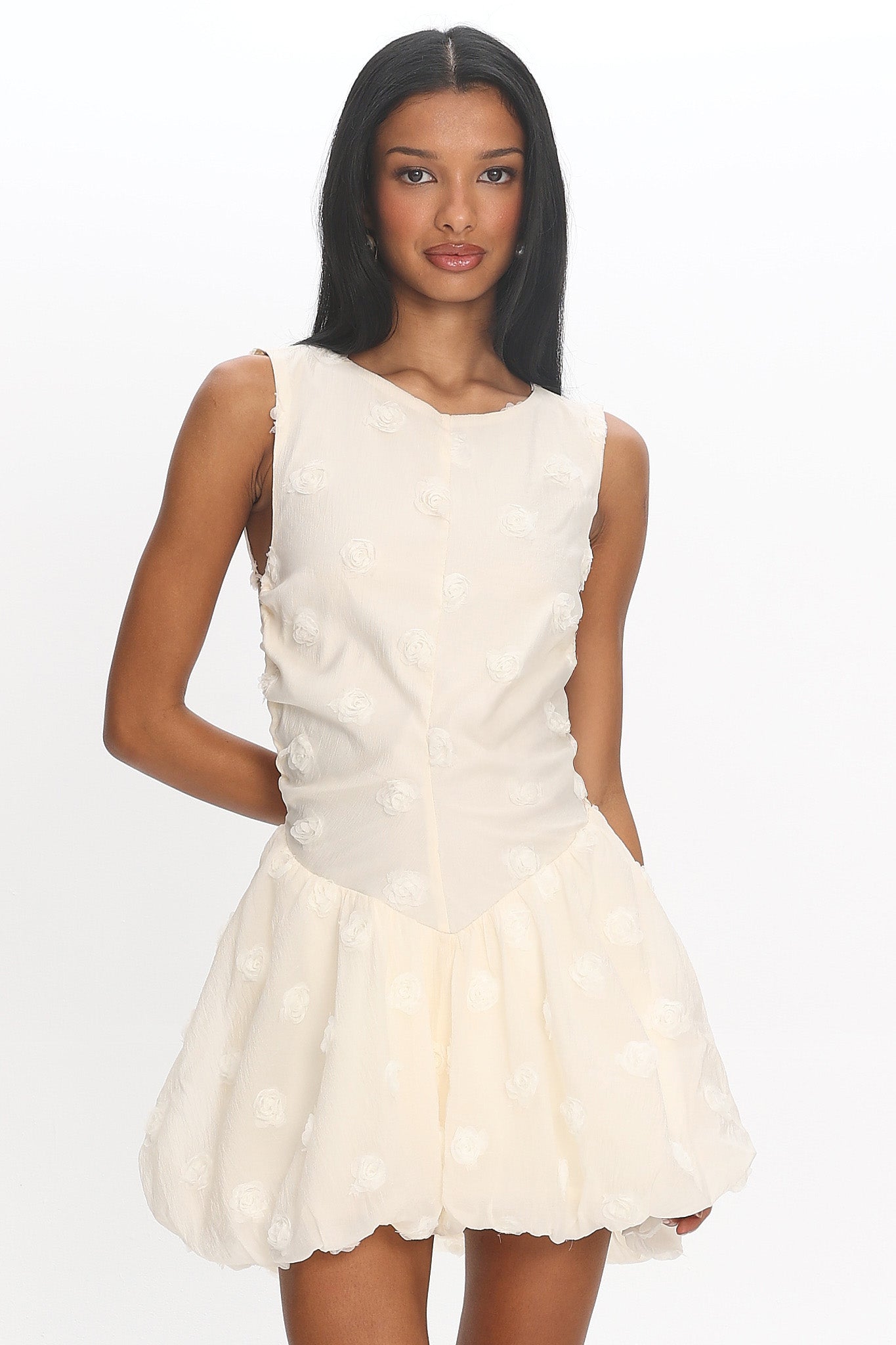 bubble cut dress Tealy Cut-Out Back Bubble Mini Dress Cream