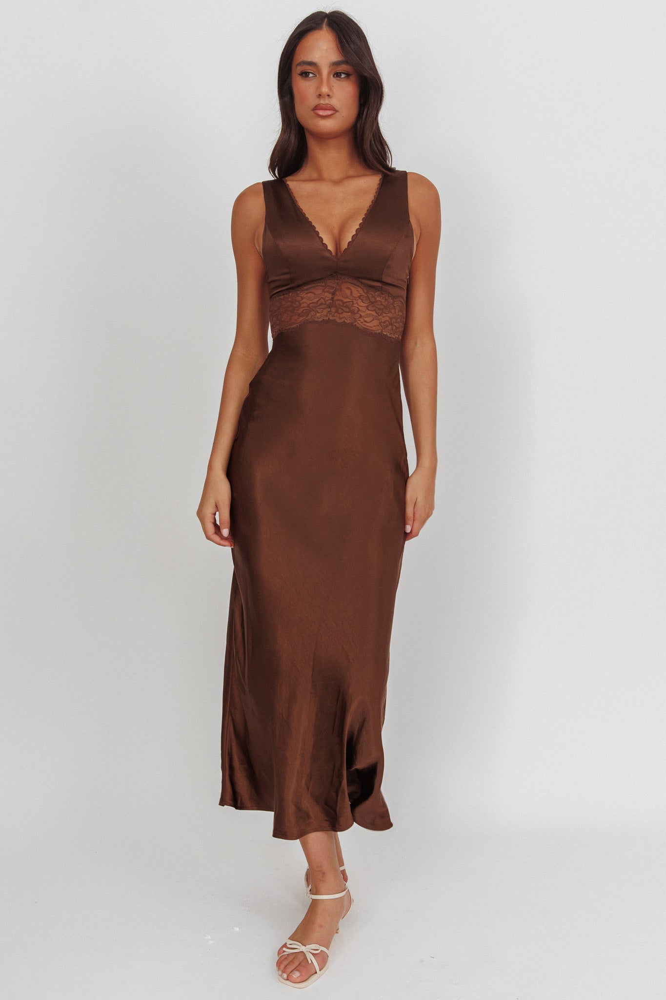 chinese dress ladies So Sweet Lace Trim Maxi Dress Chocolate– Selfie Leslie