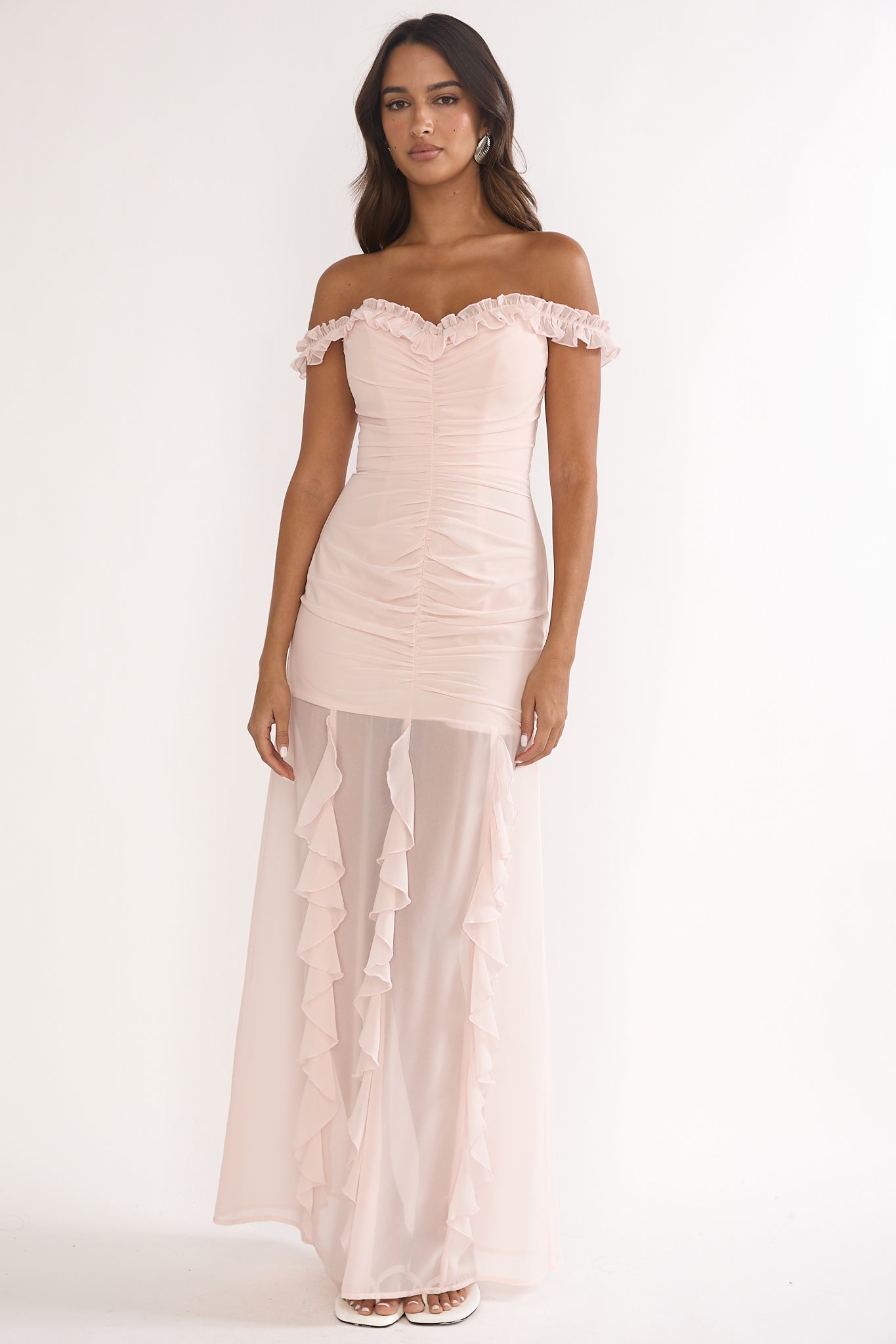 Fall In Love Off Shoulder Frill Maxi Dress Power Pink Selfie Leslie Fall In Love Off Shoulder Frill Maxi Dress Power Pink Selfie Leslie