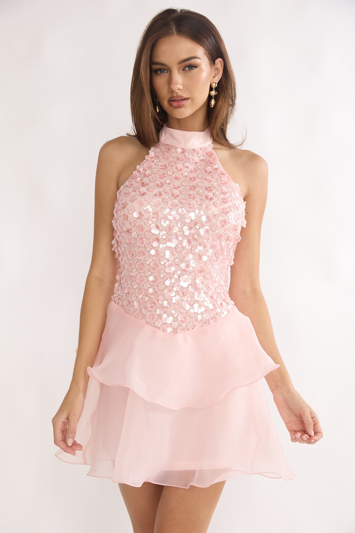 Brietta Embellished Bodice Mini Dress Blush - XS