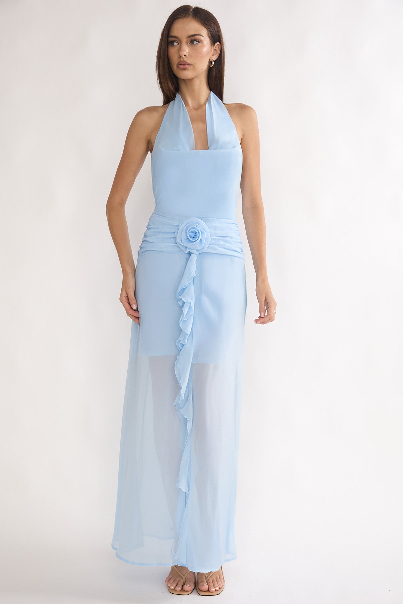 petite dresses maxi Dusty Pink Halter Front Chiffon Maxi Dress