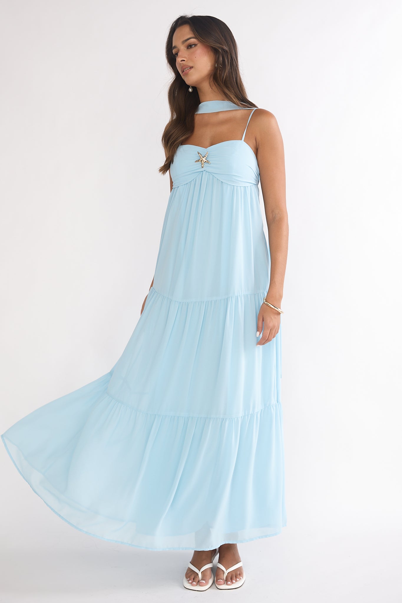 maxi cami dress Meesha Cami Strap Scarf Maxi Dress Blue