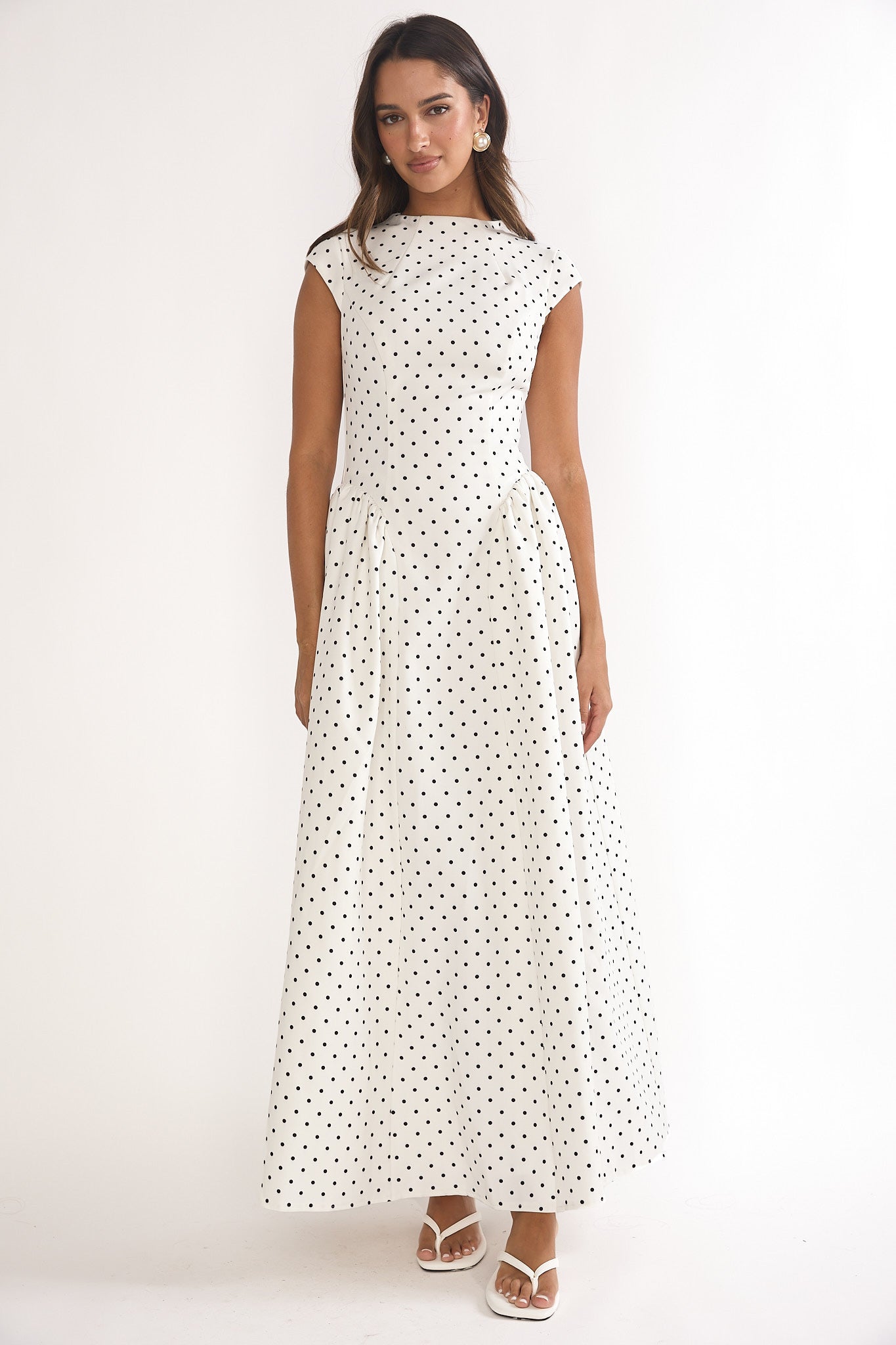 chinese dress ladies Lynnie Cap Sleeve Maxi Dress Polka Dot