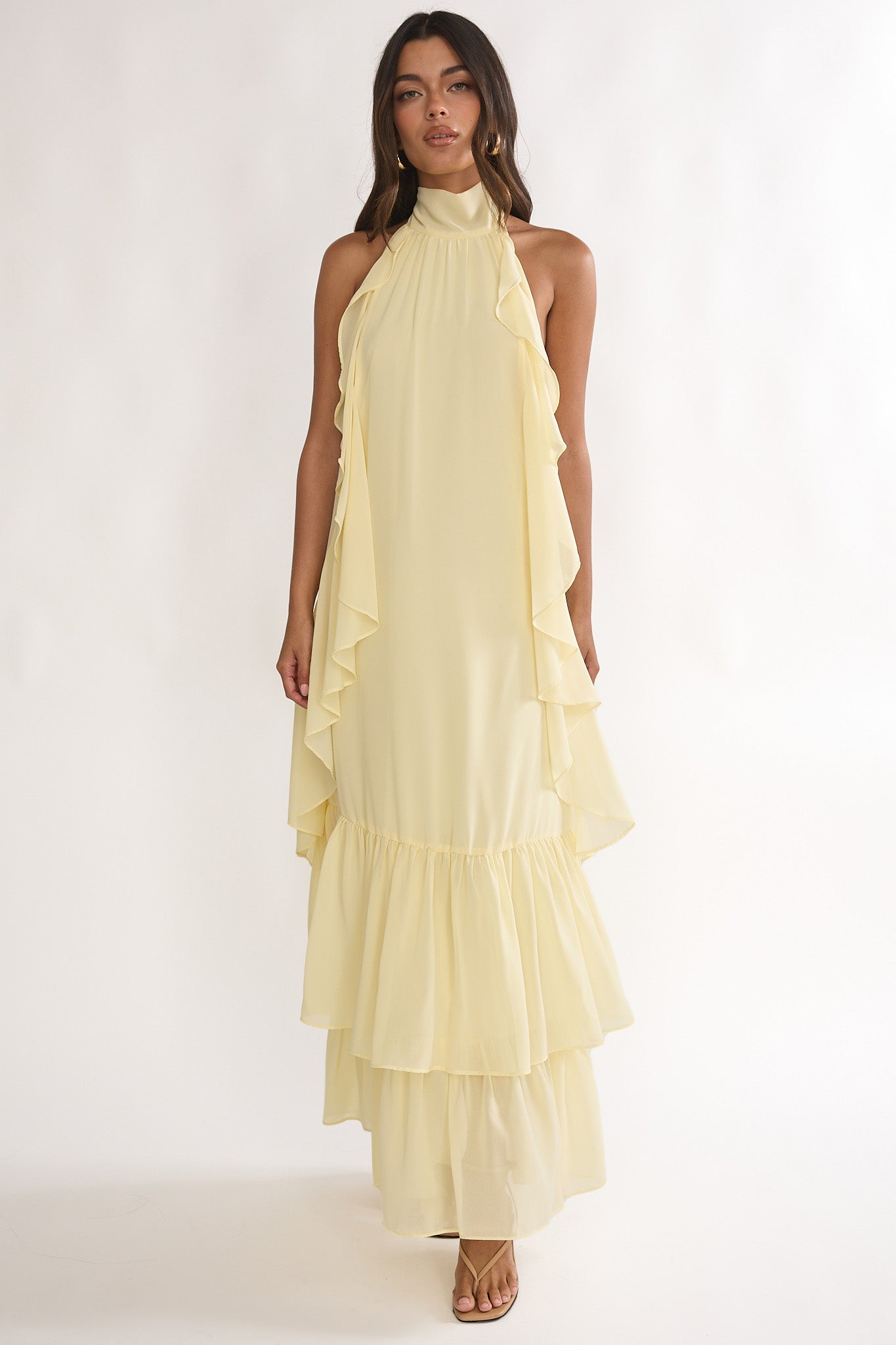 butter yellow halter dress Lorina Layered Ruffle Halterneck Maxi Dress Butter butter yellow halter dress Lorina Layered Ruffle Halterneck Maxi Dress Butter