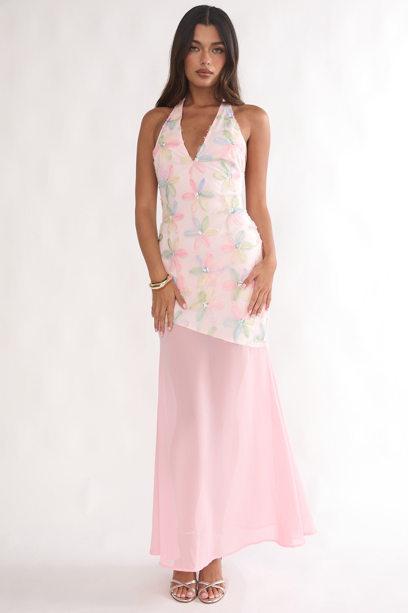 Arles Halterneck Sequin Embellished Maxi Dress Pink– Selfie Leslie
