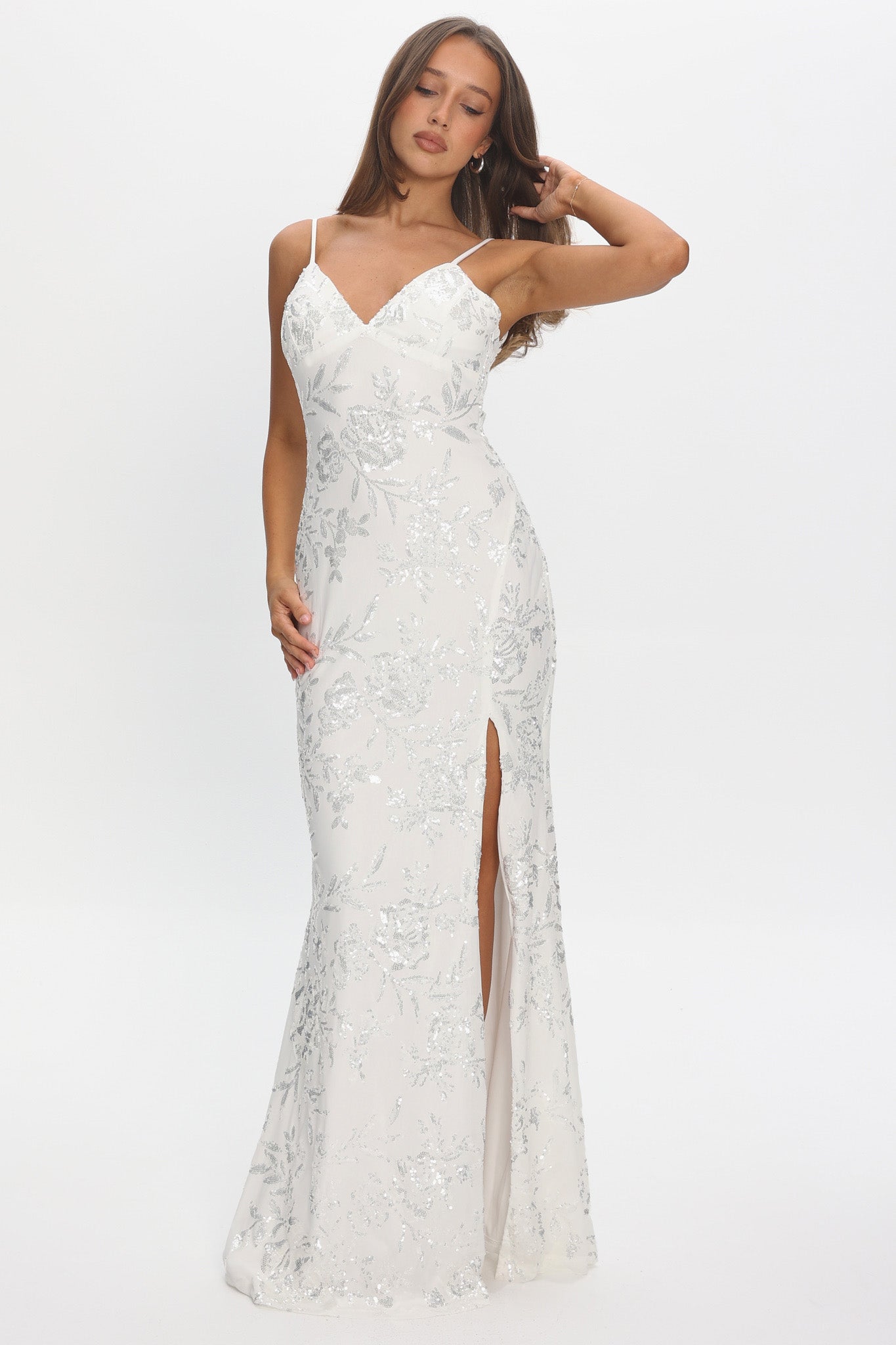 maxi white sequin dress Anjelique Side Slit 20 Jewel-Tone Bridesmaid Dresses The difference between one NA-09.10.25AM Color:Moss Sequin