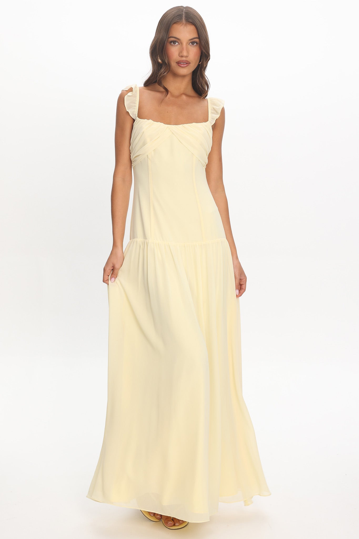 drop waist ruffle dress Haisley Drop Waist Ruffle Maxi Dress Butter