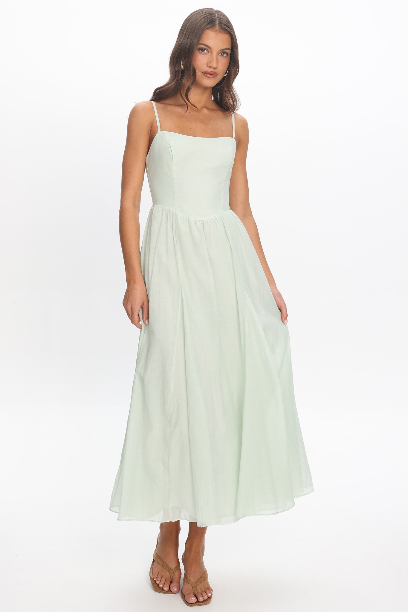 scoop midi dress Sleeveless Scoop-Neck Basque-Waist Midi Dress