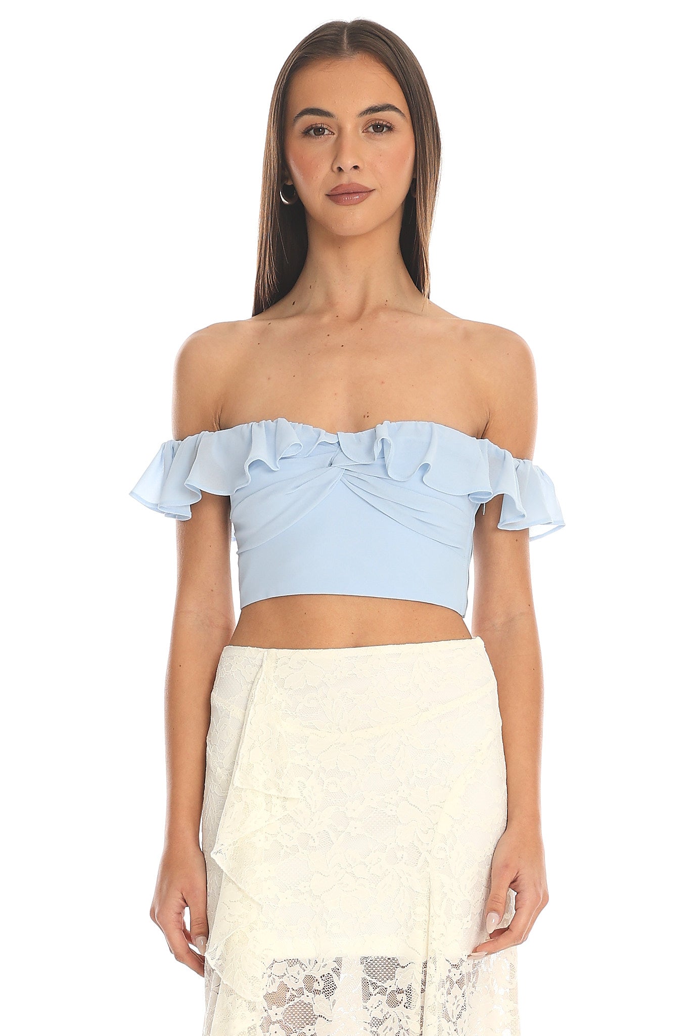 Shop the Cloud Nine Ruffled Crop Top Baby Blue