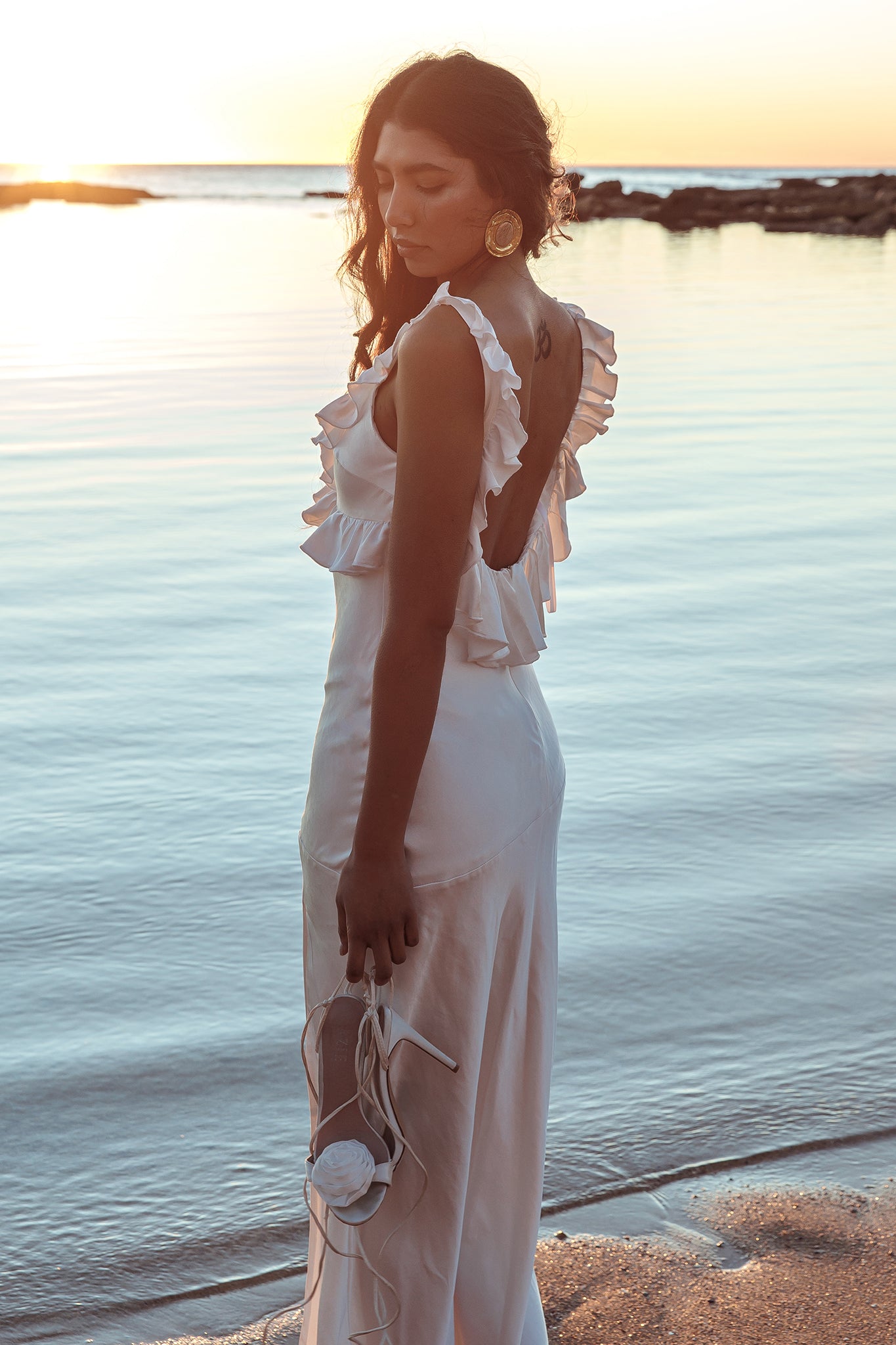 Alba Frill Trim Maxi Dress White Alba Frill Trim Maxi Dress White