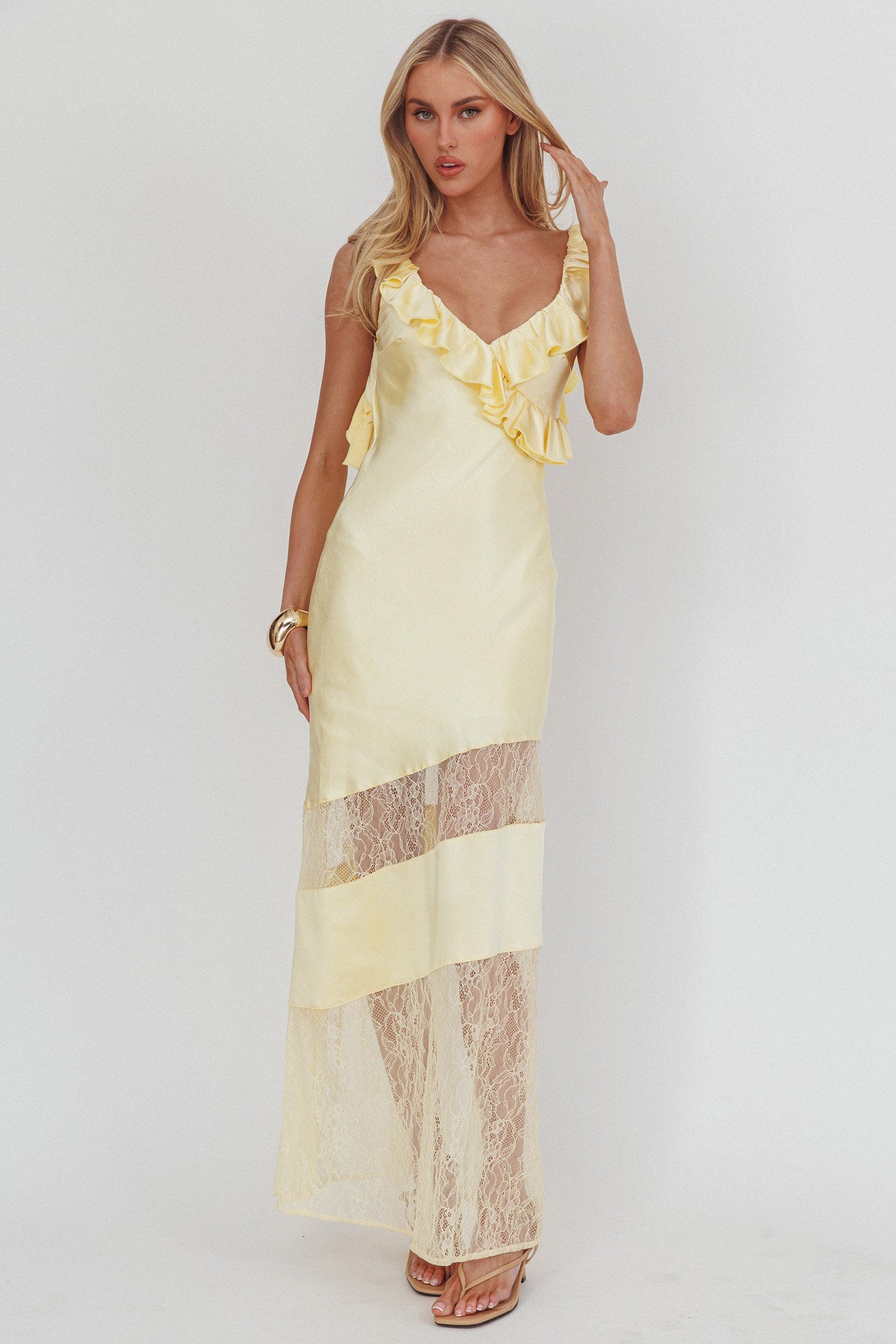 alba maxi dress Alba Frill & Lace Trim Maxi Dress Butter