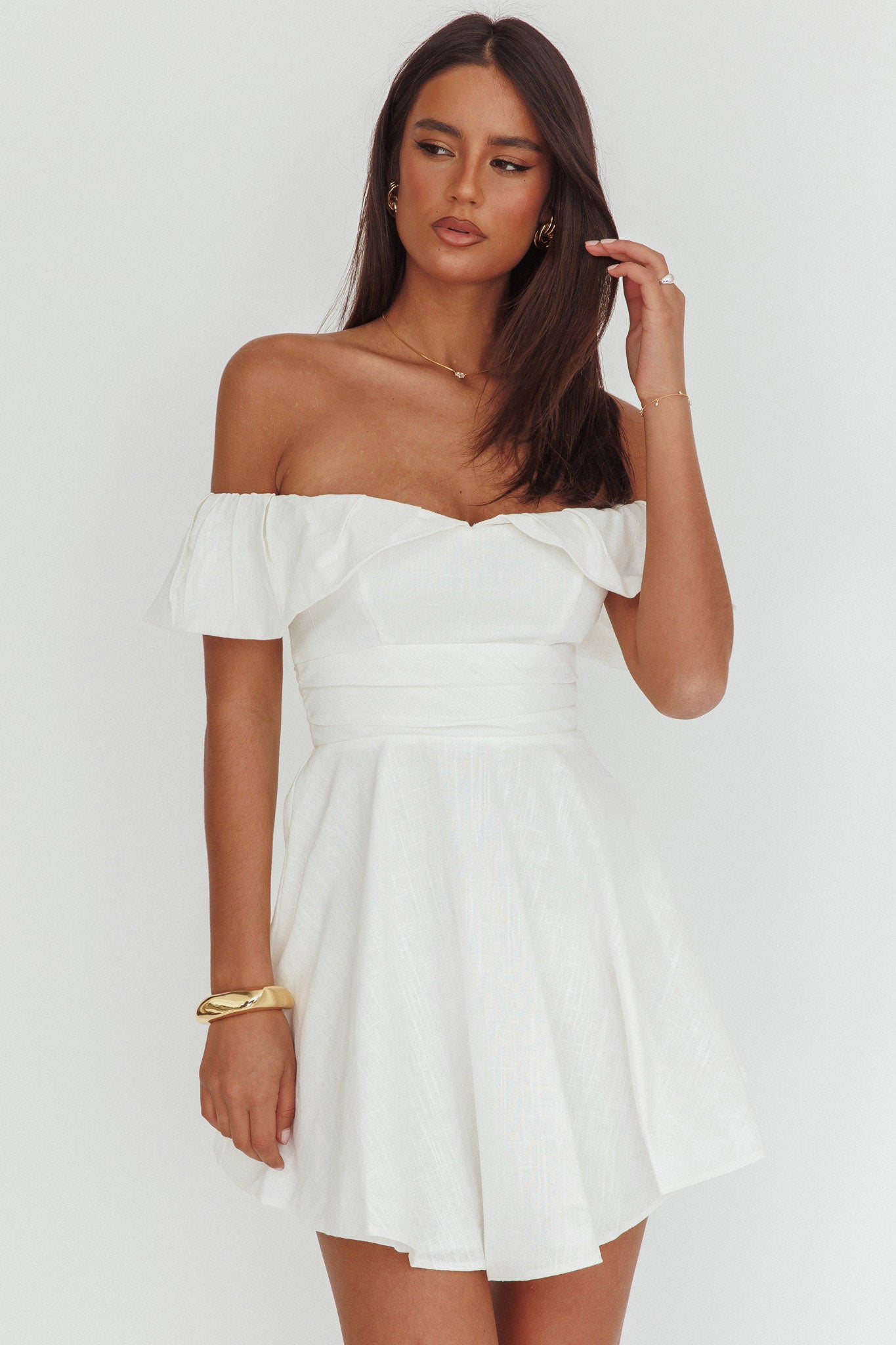 Lillianne Off-Shoulder A-line Mini Dress White– Selfie Leslie