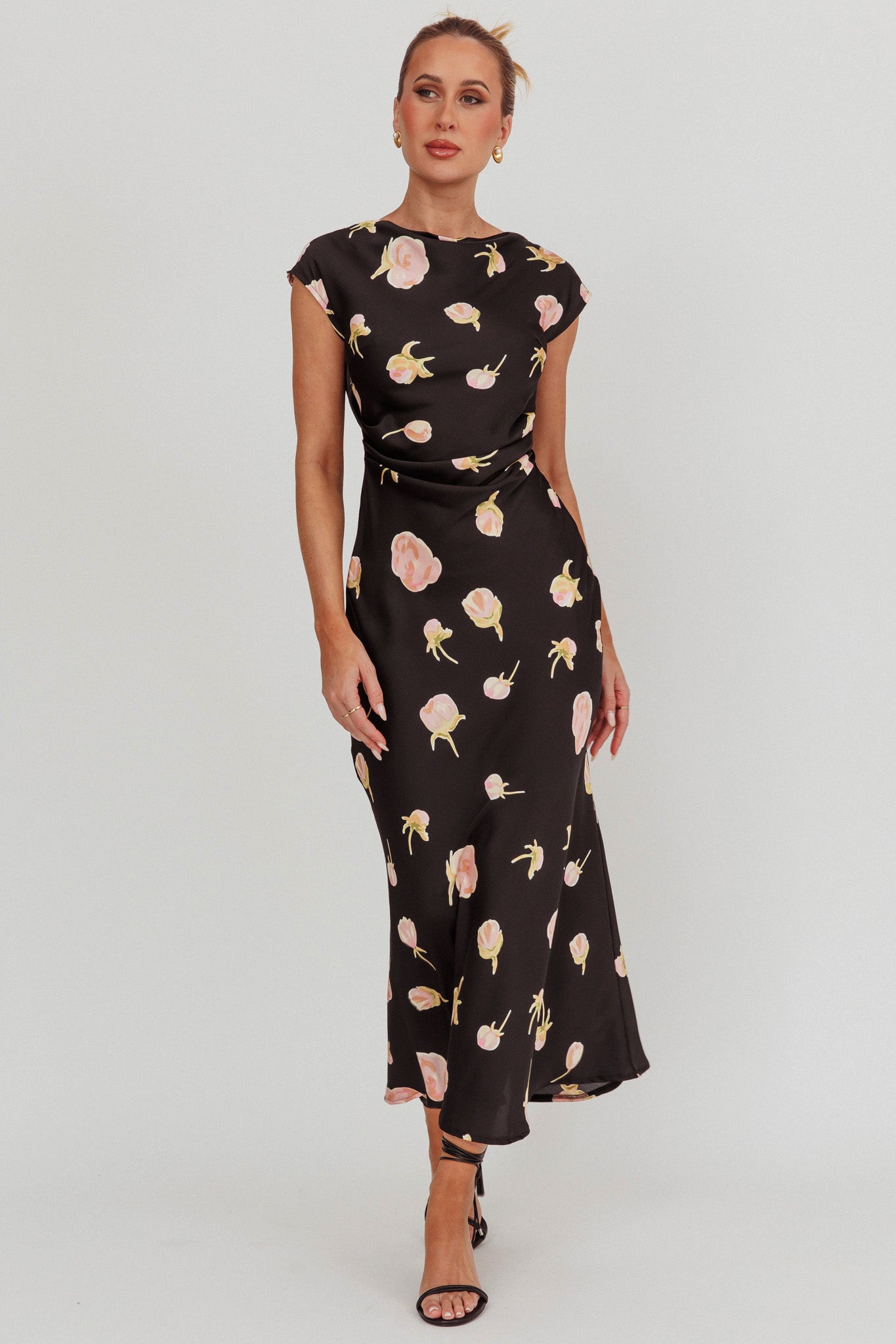 Loveland Floral Print Cowl Back Maxi Dress Oyster– Selfie Leslie