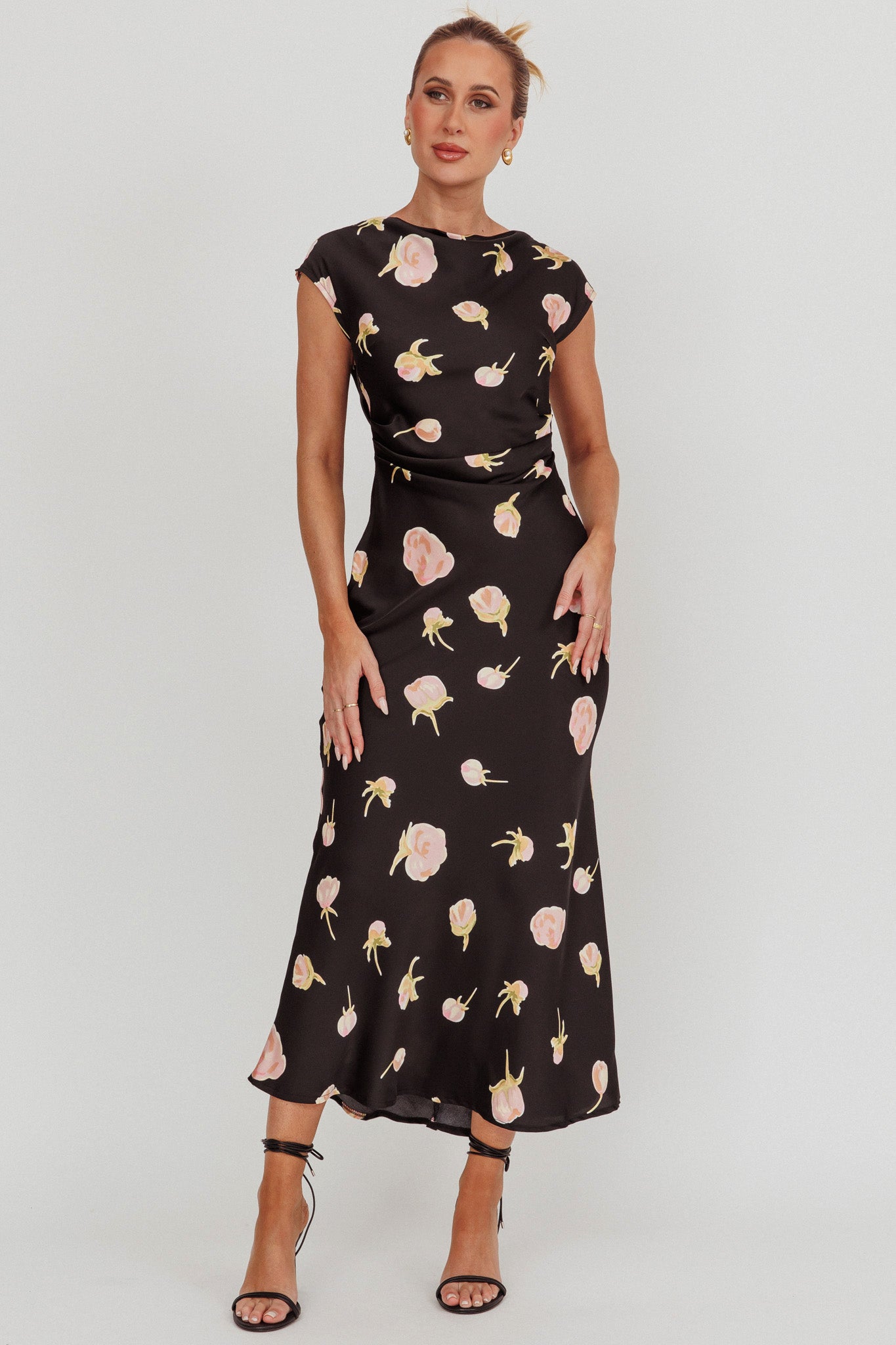 Loveland Floral Print Cowl Back Maxi Dress Oyster by Selfie Leslie