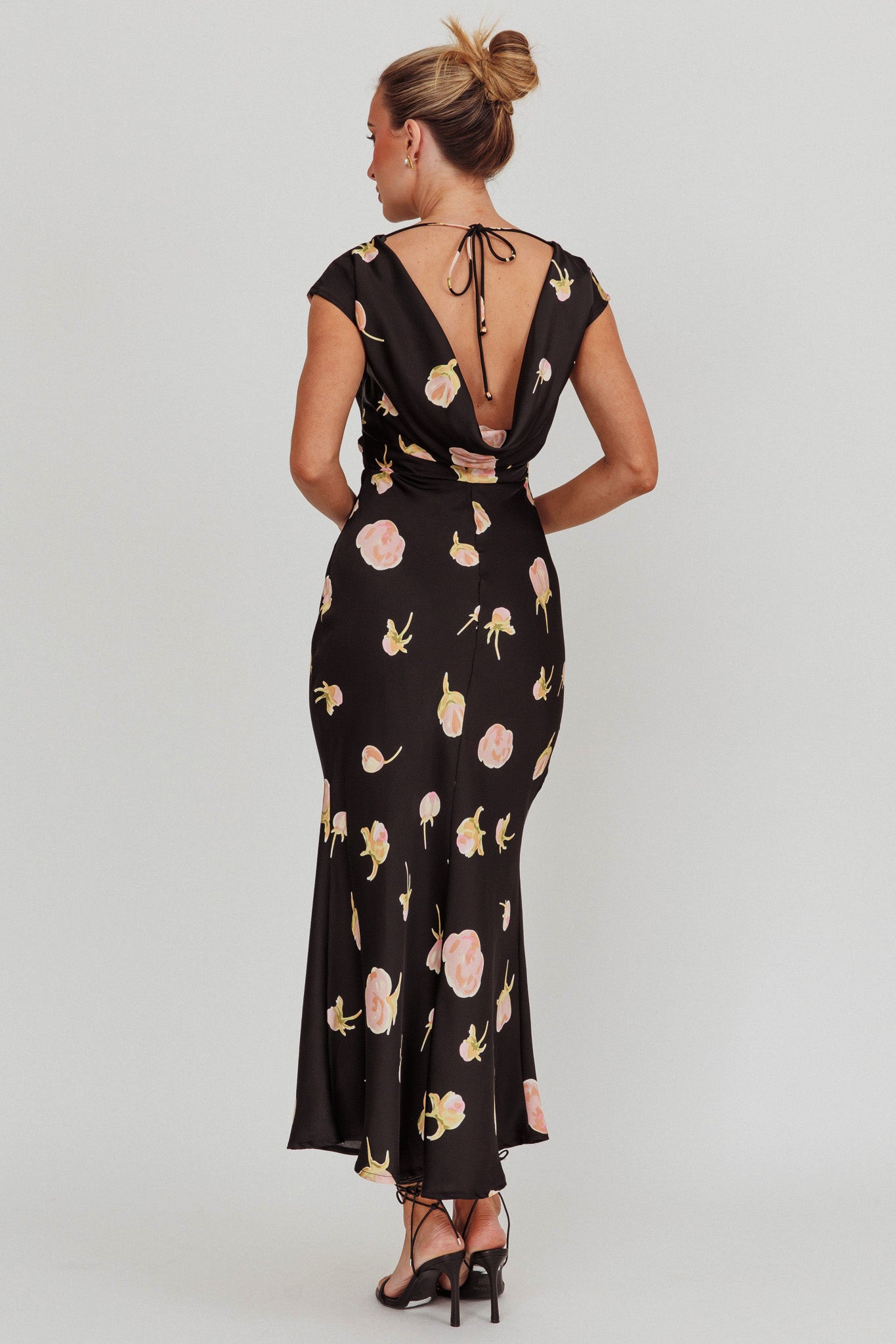 Loveland Floral Print Cowl Back Maxi Dress Oyster by Selfie Leslie