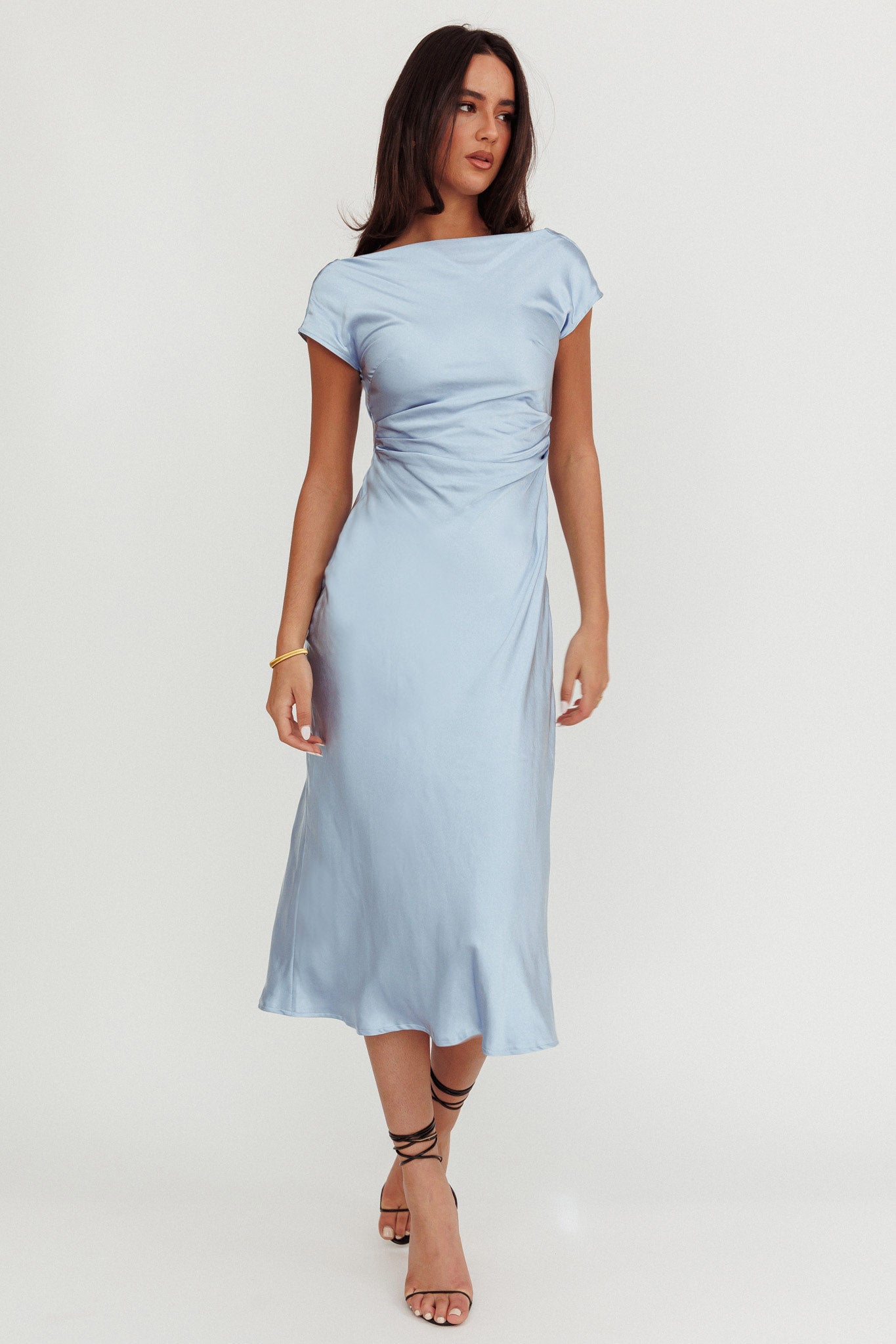 Loveland Cap Sleeve Cowl Back Midi Dress Baby Blue Loveland Cap Sleeve Cowl Back Midi Dress Baby Blue