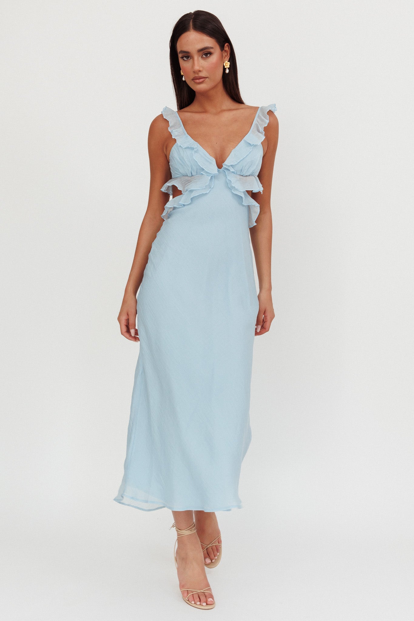 Second Chances Ruffle Trim Maxi Dress Blue– Selfie Leslie