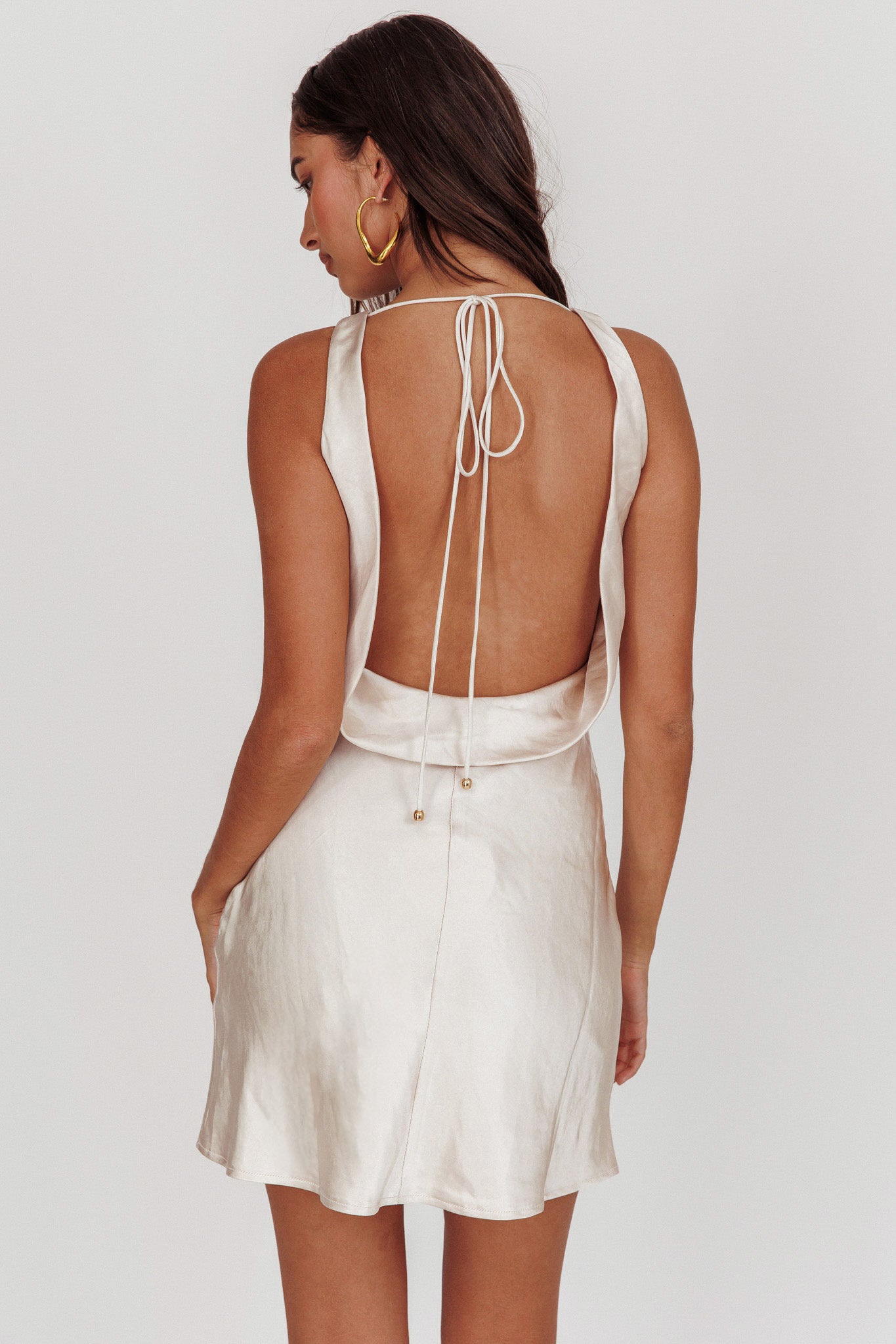 Cassiopeia Open Back Mini Dress Champagne - L Cassiopeia Open Back Mini Dress Champagne - L
