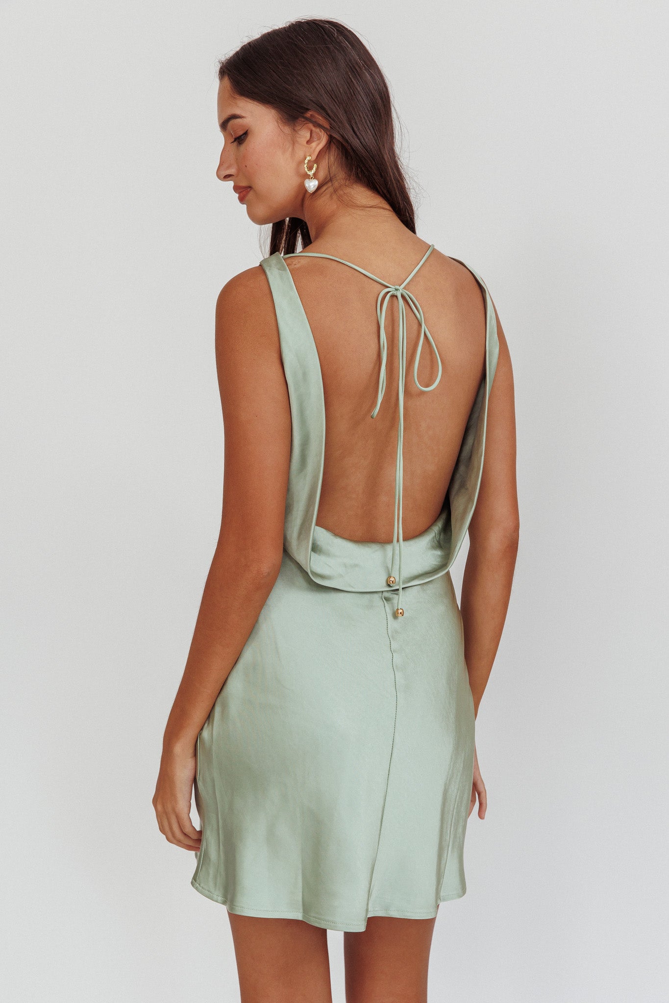 Cassiopeia Open Back Mini Dress Sage - L Cassiopeia Open Back Mini Dress Sage - L