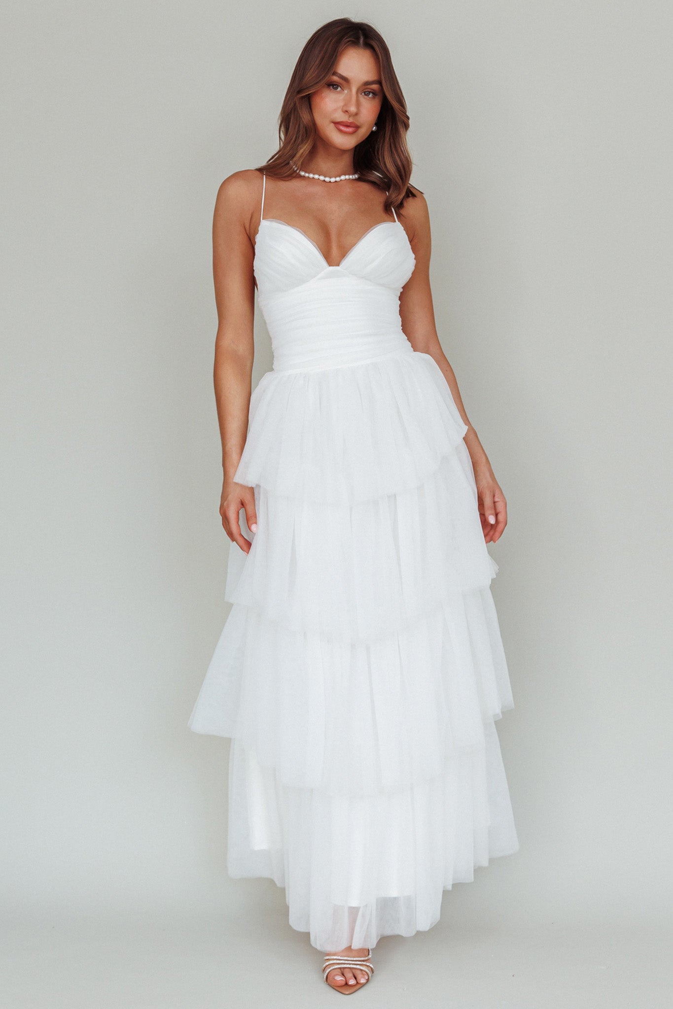 Nightingale Tiered Mesh Maxi Dress White XS Nightingale Tiered Mesh Maxi Dress White XS