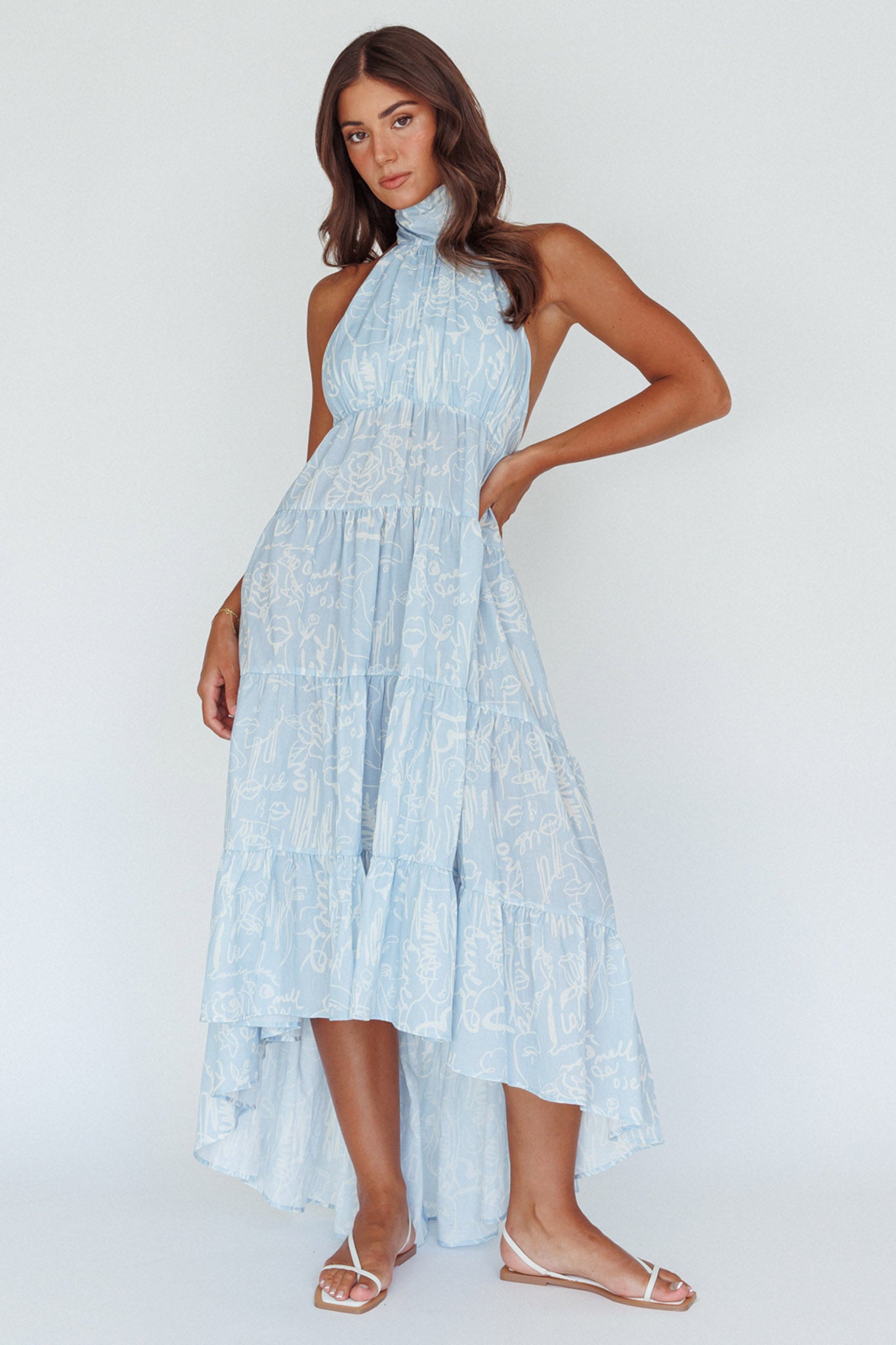 South Haven Halter Midi Dress Floral Blue Selfie Leslie South Haven Halter Midi Dress Floral Blue Selfie Leslie