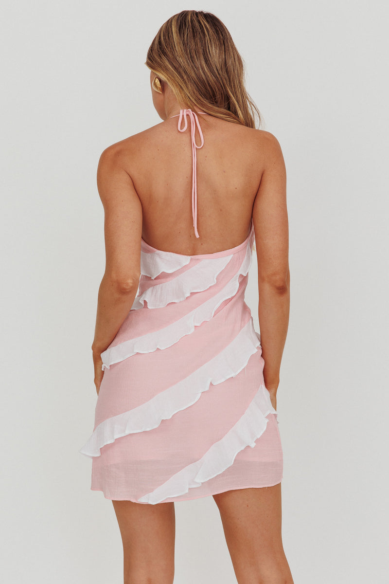 Can't Handle This Ruffle Trim Halterneck Dress Dusty Pink