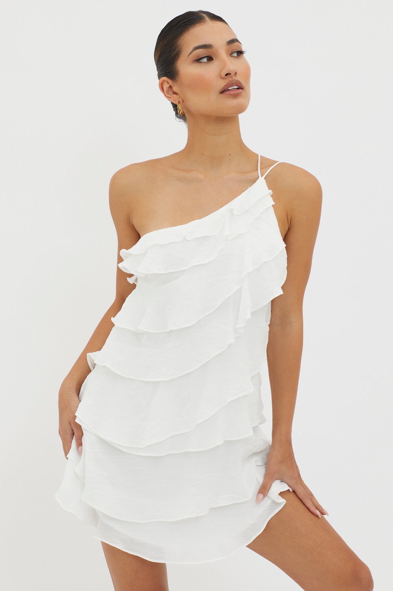 Arrabel Tiered Ruffle Mini Dress White Arrabel Tiered Ruffle Mini Dress White