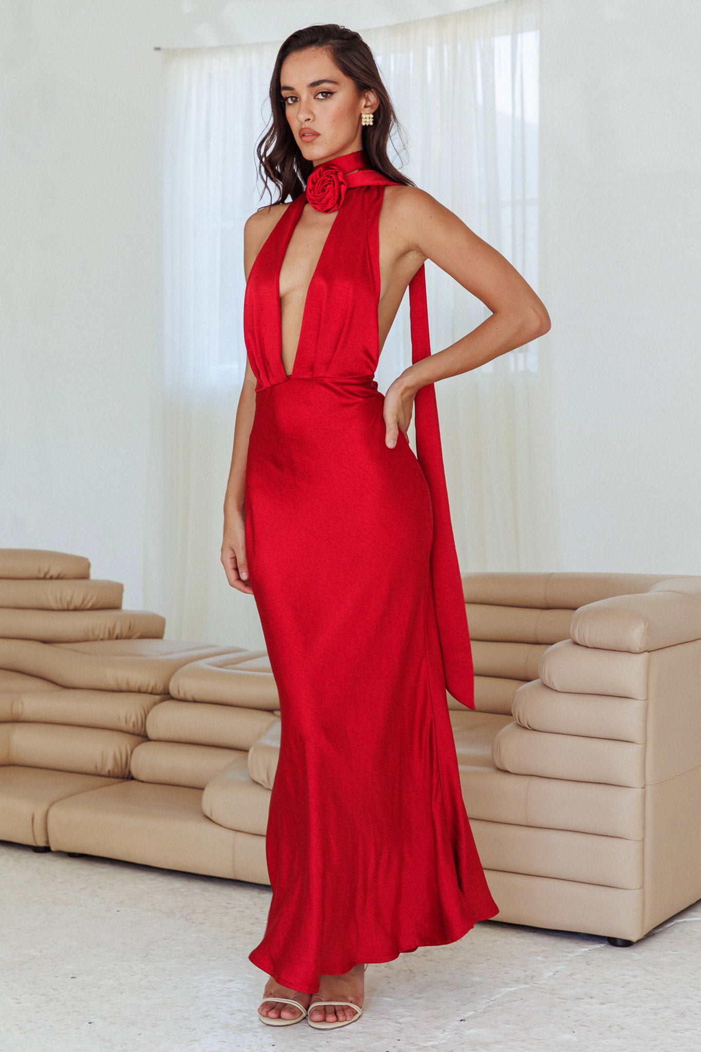 Italia Azure Halterneck Rose Dress Cherry Italia Azure Halterneck Rose Dress Cherry