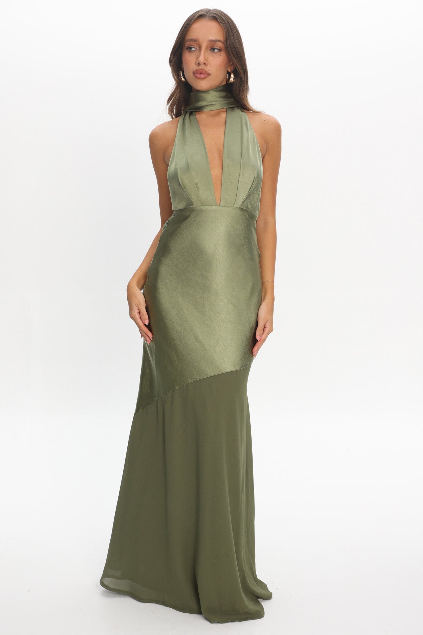Italia Azure Halterneck Sheer Hem Maxi Dress Olive | Selfie Leslie Italia Azure Halterneck Sheer Hem Maxi Dress Olive | Selfie Leslie