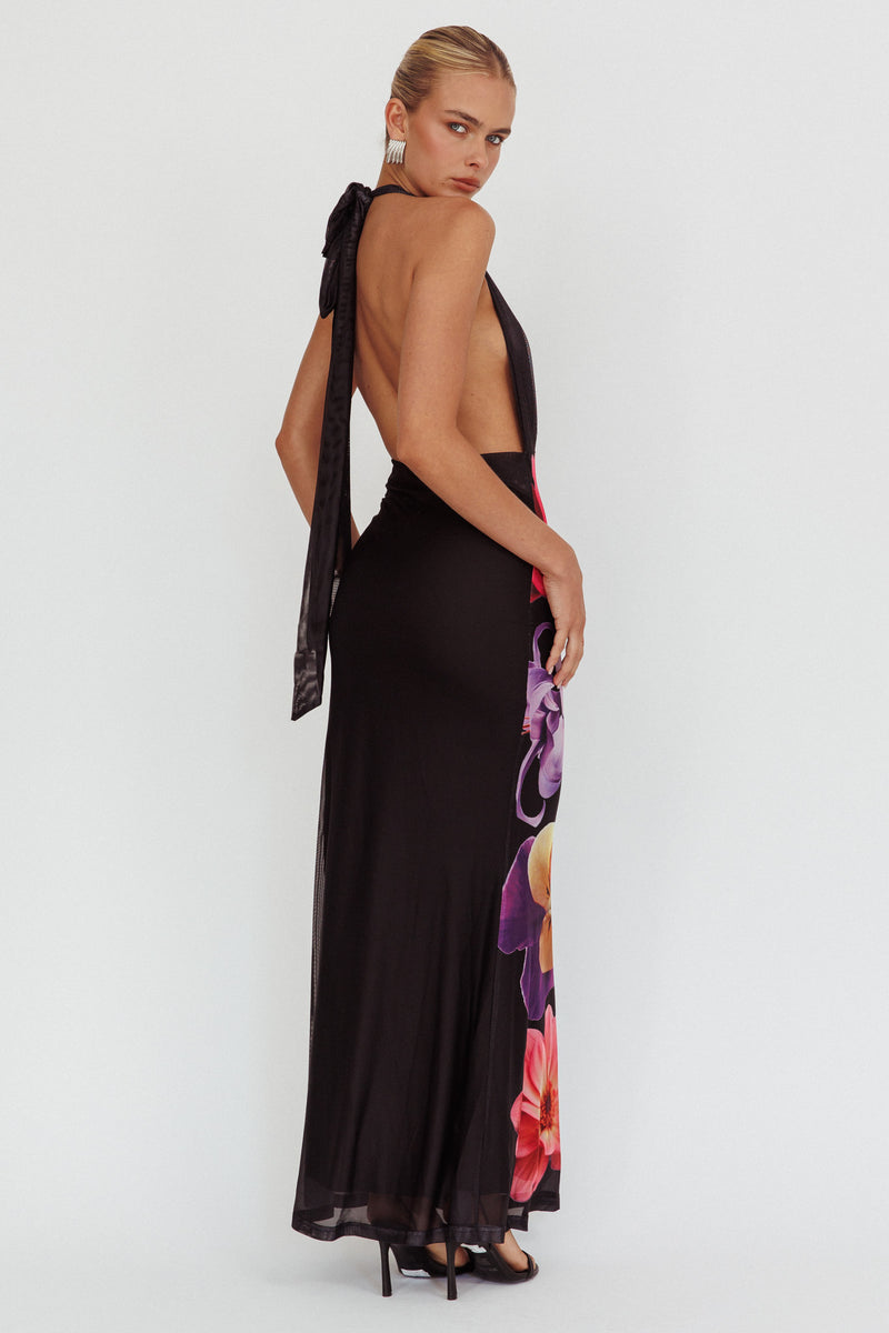 Italia Azure Halterneck Sheer Hem Maxi Dress Blush main image 1