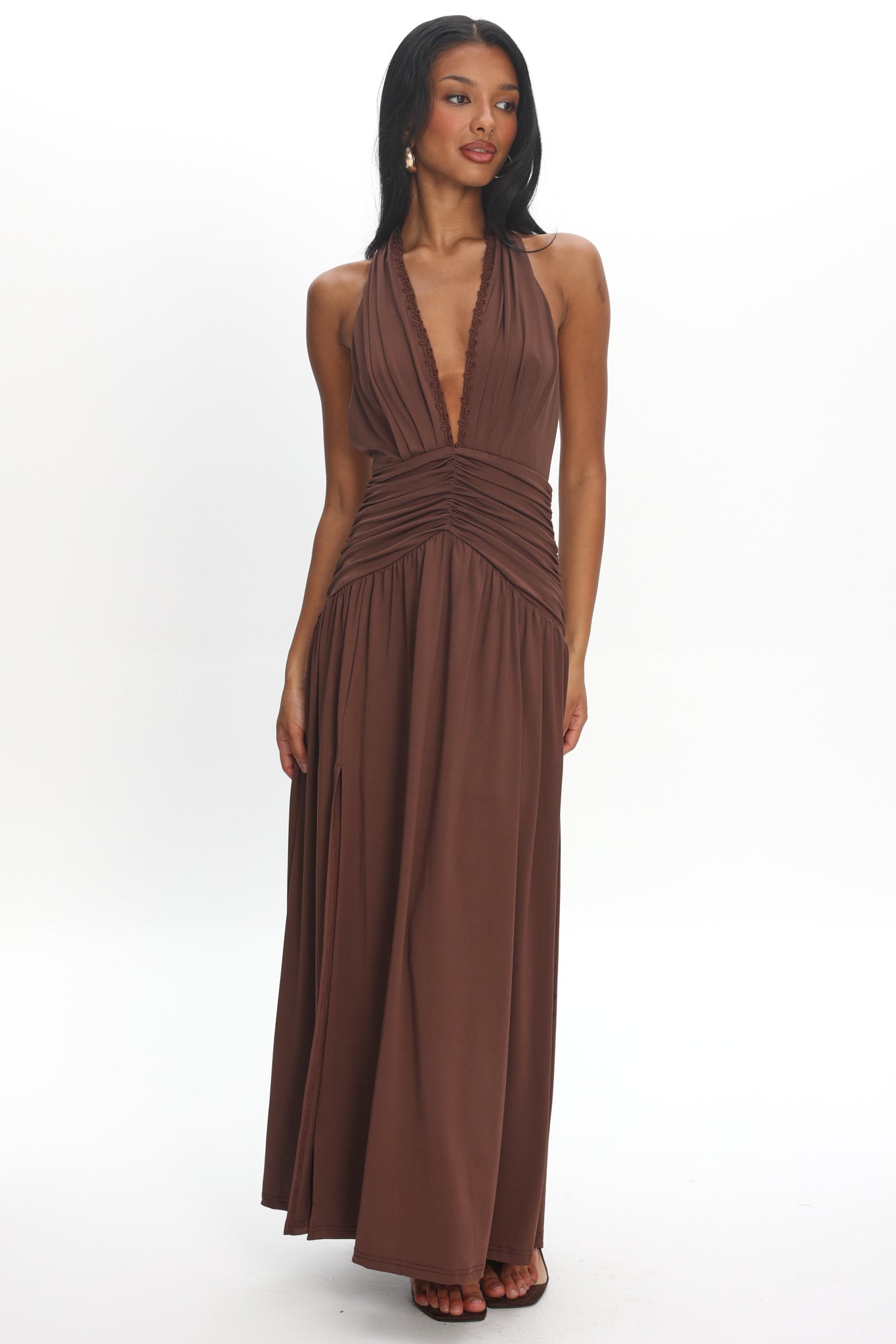 halter neck ruched maxi dress Anouk Halter Neck Ruched Maxi Dress, Black / M / In-stock
