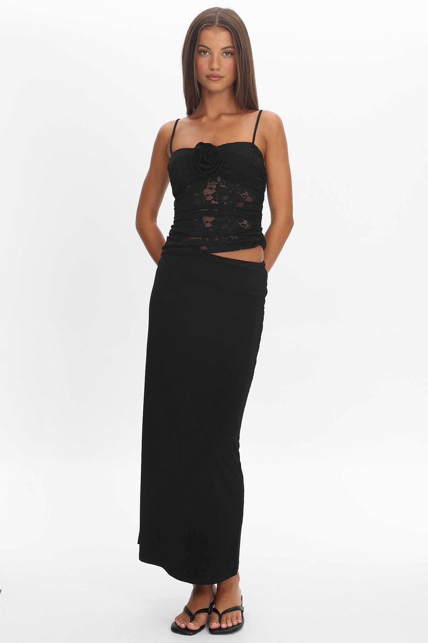 black rosette dress Lorely Lace Maxi Hang Or Line Dry Size:XL- Made to Order recommended-product:mini-t-lock-woven-leather-clutch-black Vince Camuto Womens Black