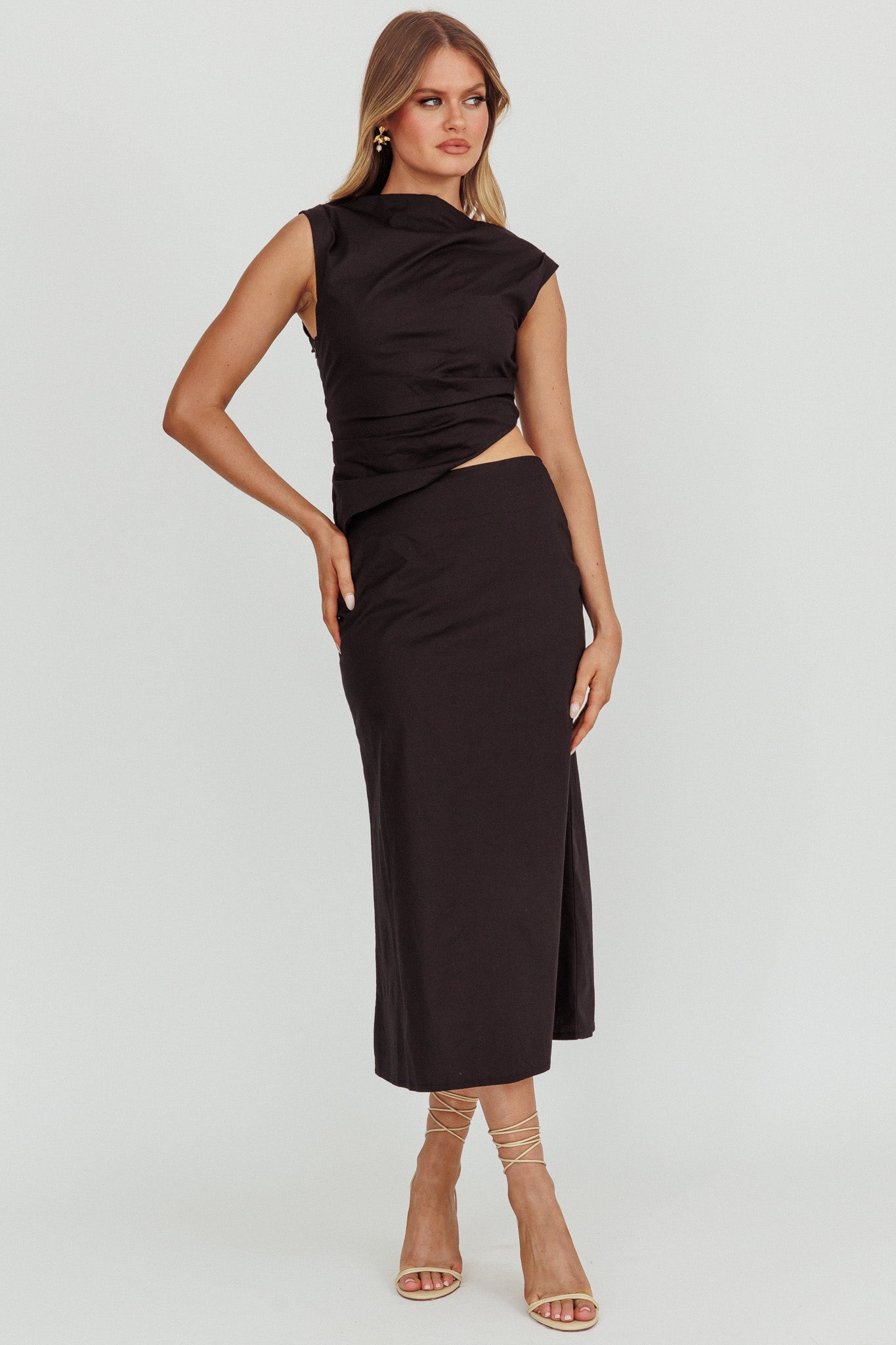 black boat neck midi dress Lorely Boat Neck Cut Out Midi Dress Black
