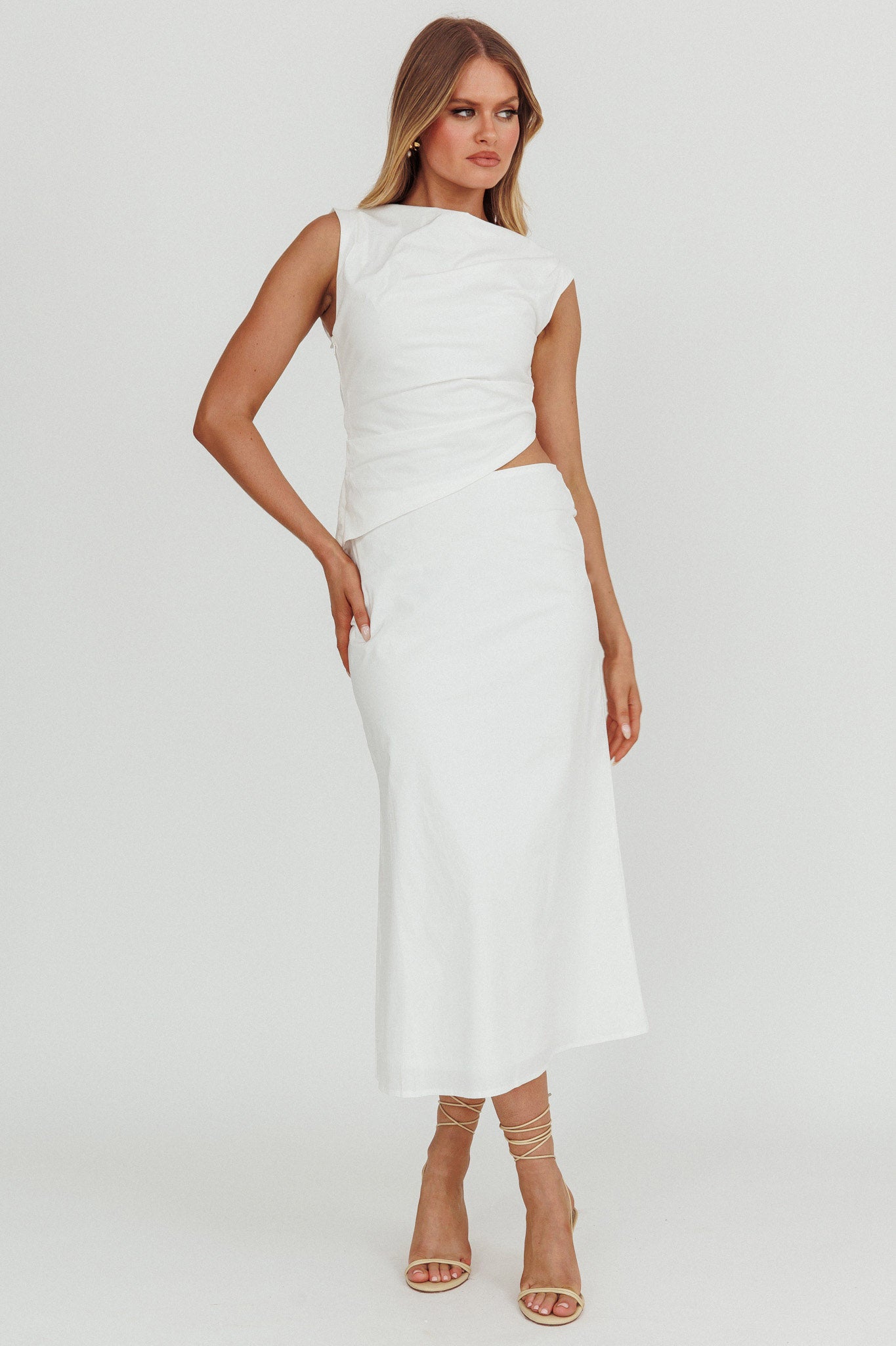 Lorely Boat Neck Cut Out Midi Dress White Lorely Boat Neck Cut Out Midi Dress White