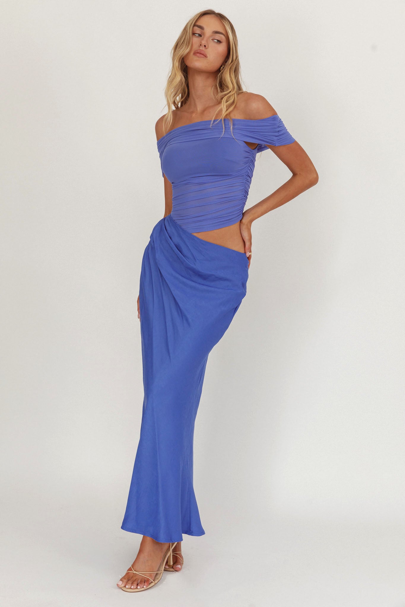 off shoulder cut out midi dress Asgosdo Frnrwgo Women Dresses Off Shoulder Half Sleeve Cutout Side Slit Pleated Cotton Casual Trendy Dress, Women's, Size: Small, Orange