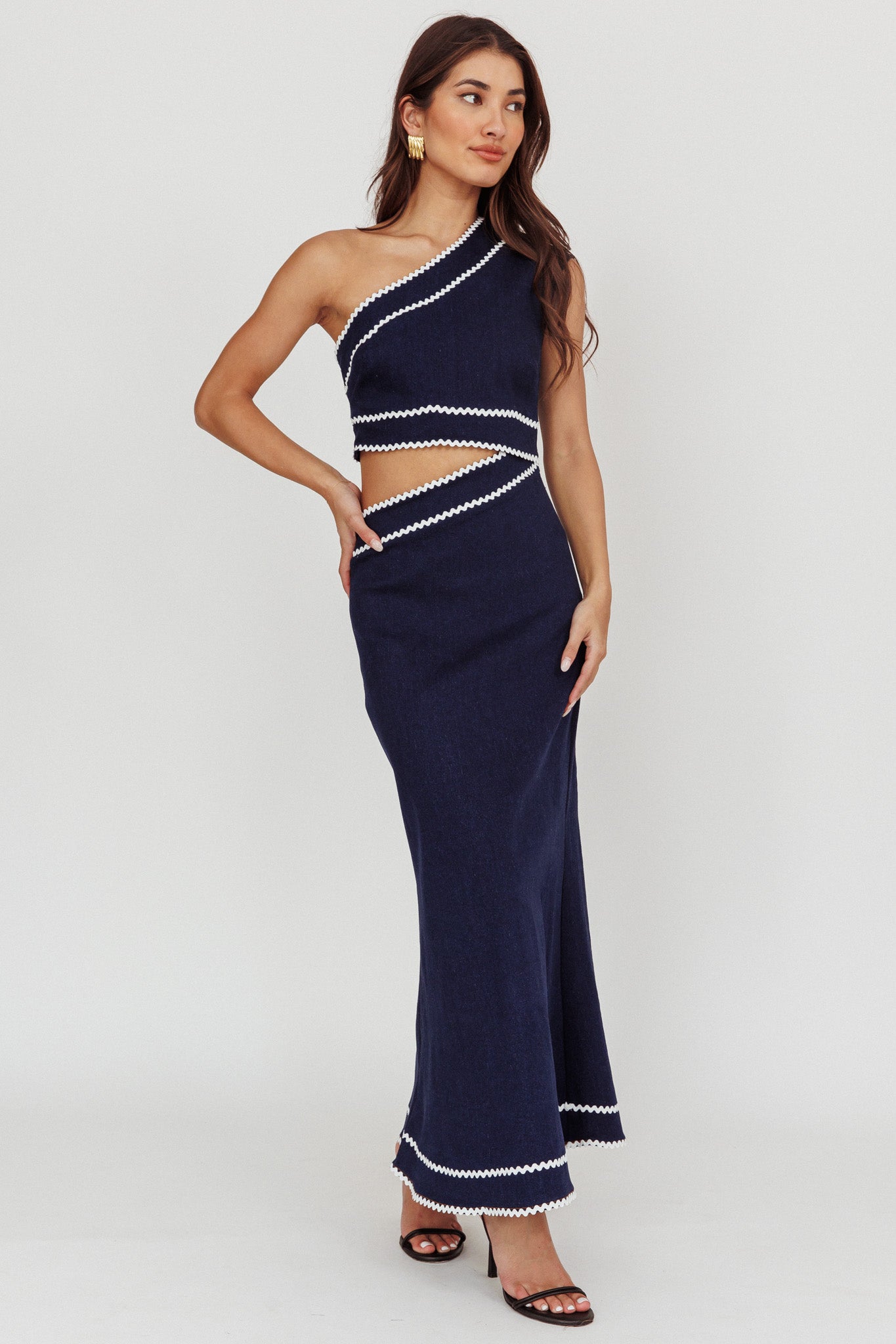 white christmas dresses Elegant denim large lapel collar, cut out waist summer slit long dress –  ORUMATORU