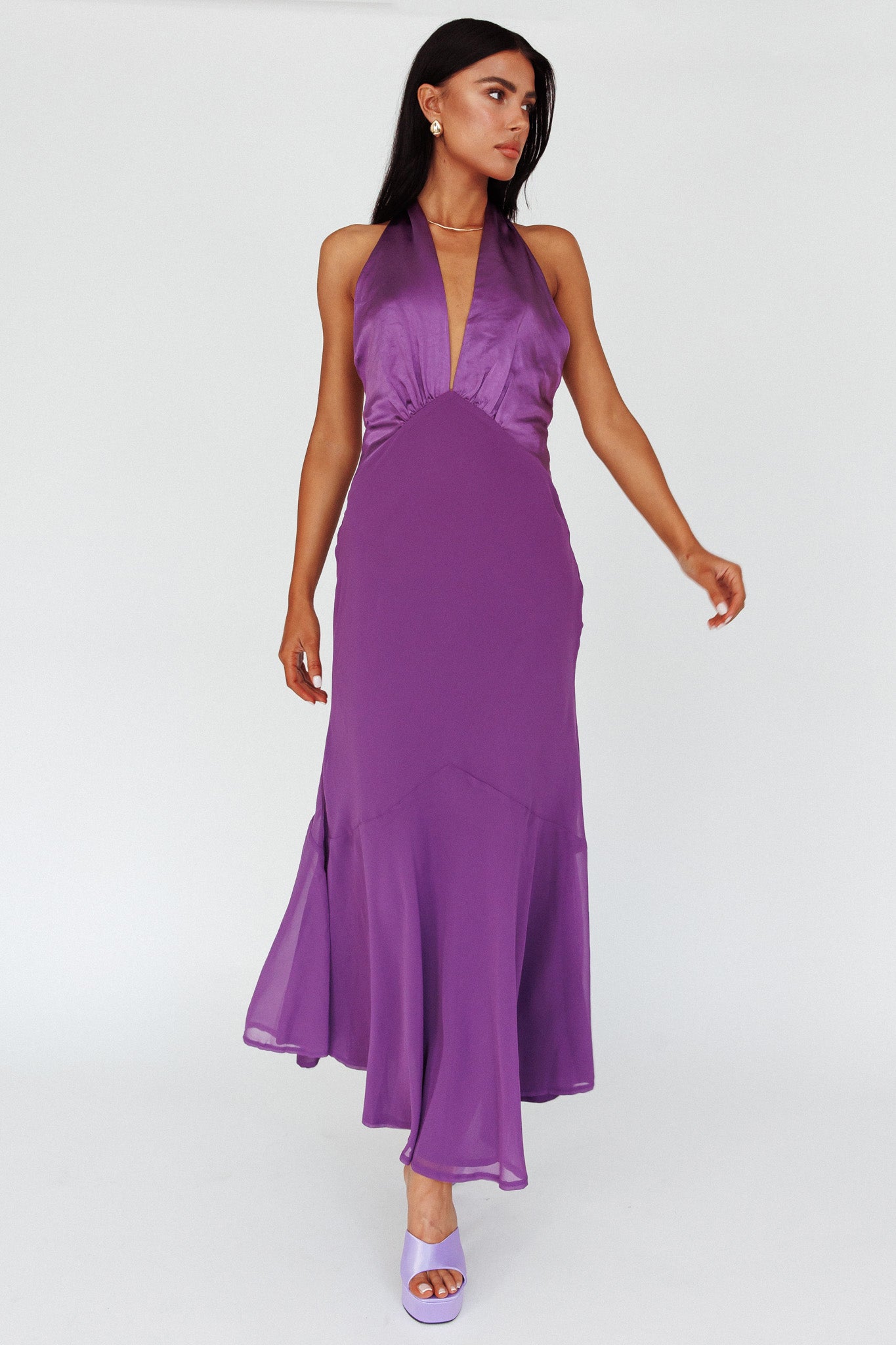Vision Halterneck Midi Dress Violet Vision Halterneck Midi Dress Violet
