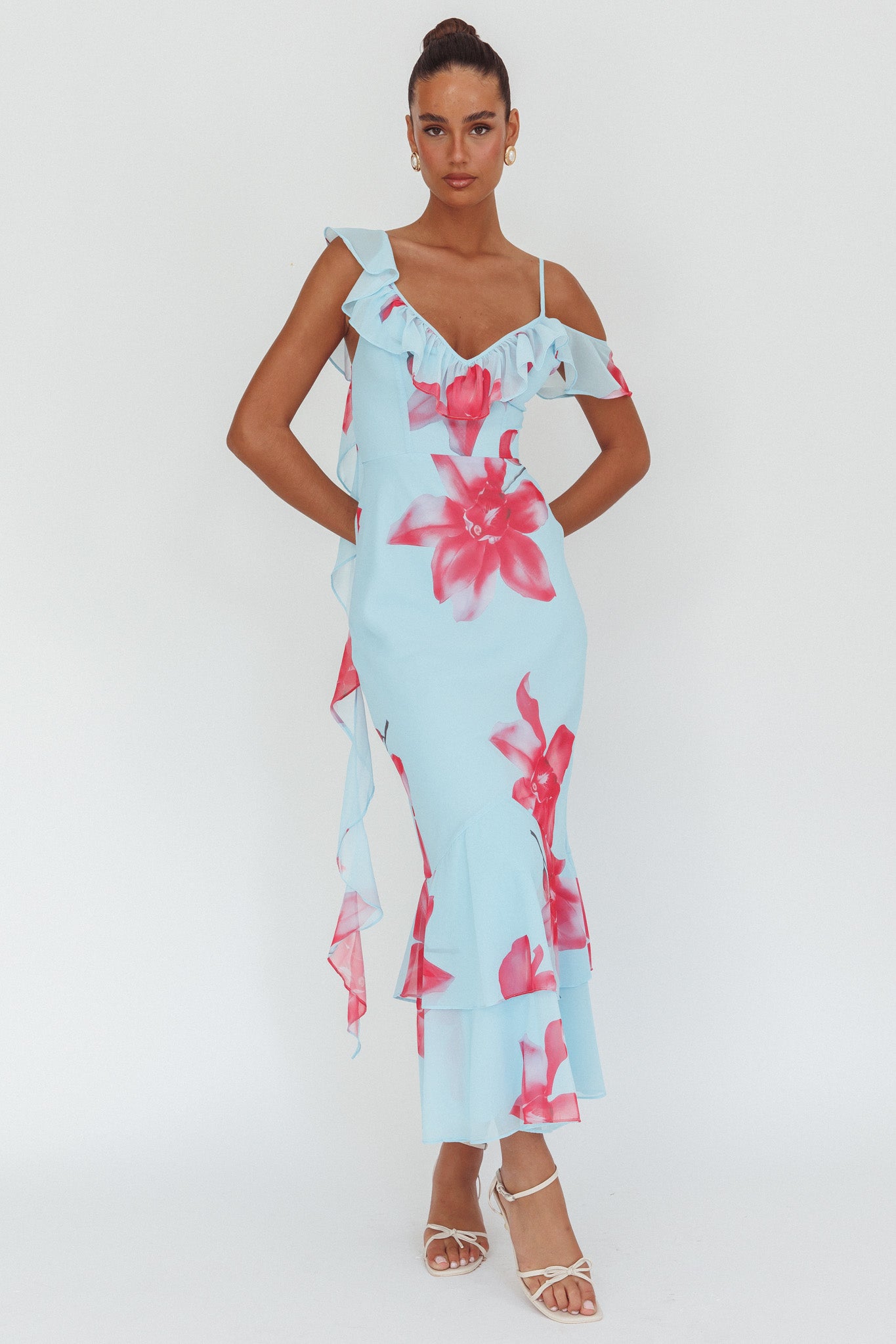 Sun Lover Ruffle Trim Maxi Dress Lily Blue - S