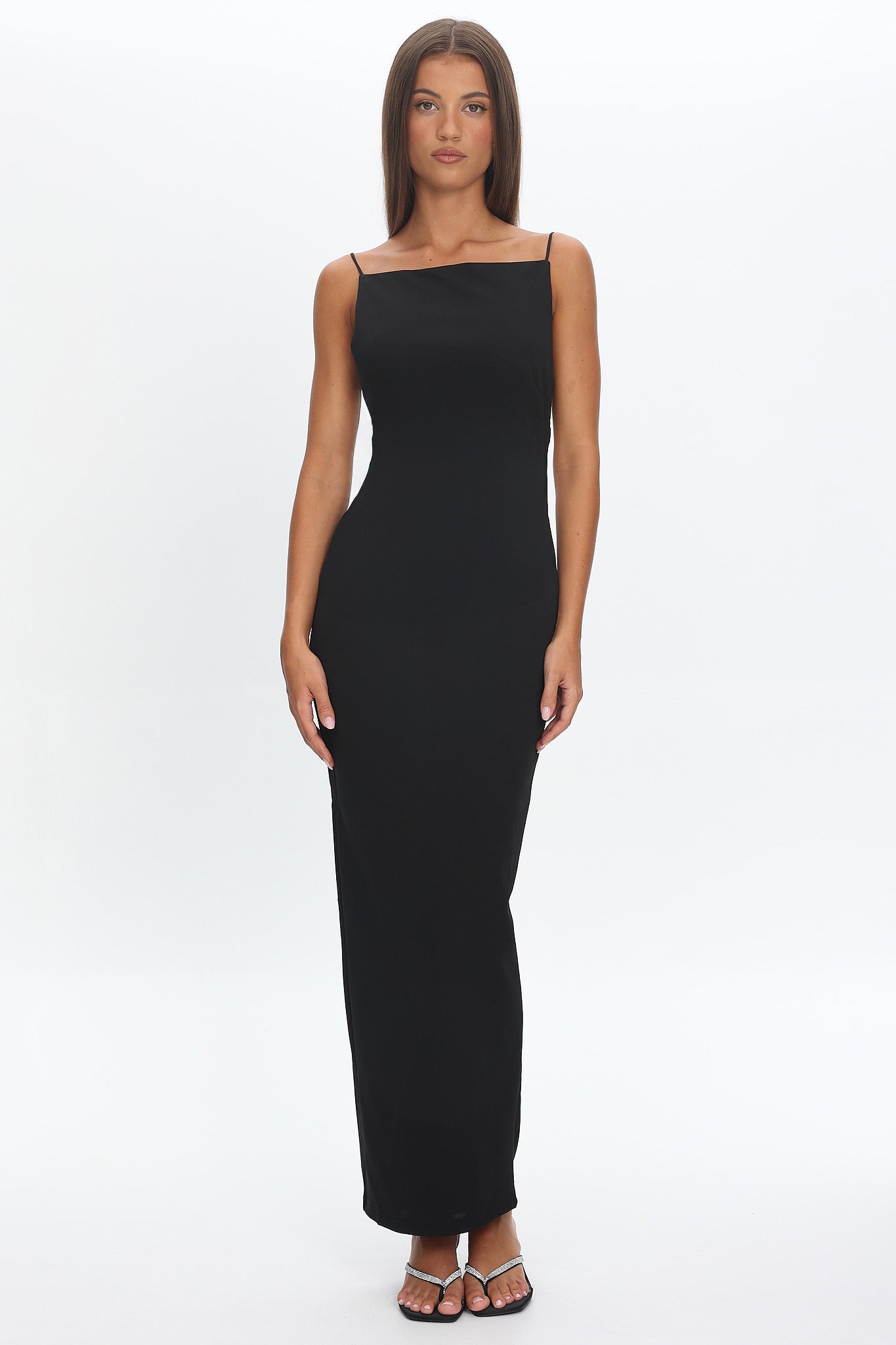 Yindi Backless Boat Neck Maxi Dress Black Selfie Leslie Yindi Backless Boat Neck Maxi Dress Black Selfie Leslie