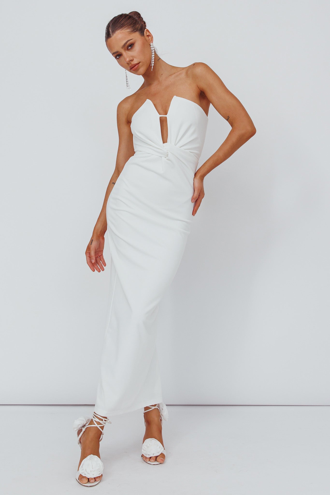 white jersey midi dress Deonne Twist Waist Midi Dress White