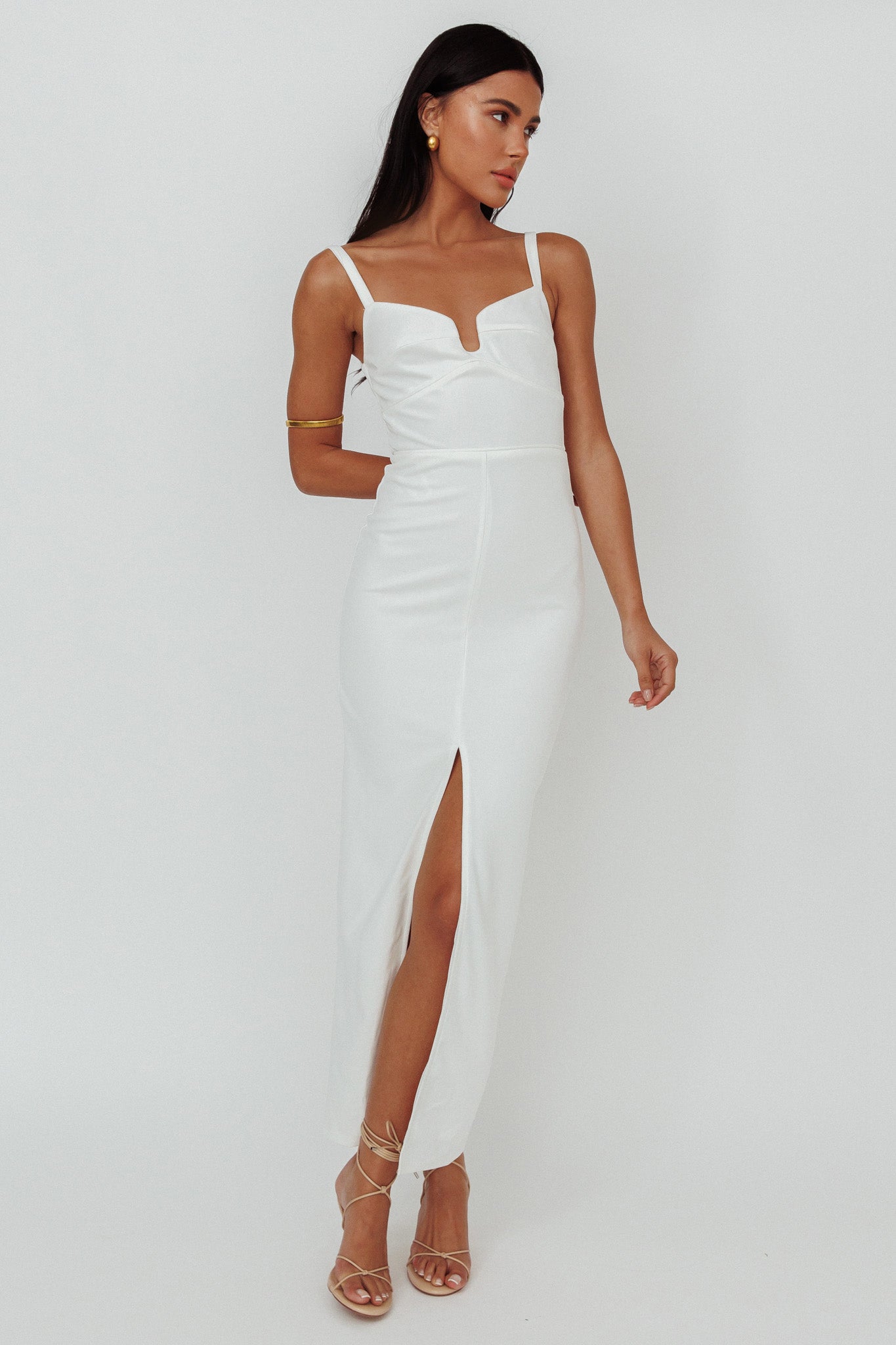 maxi dress with front split Love To Love Front Split Maxi Dress White
