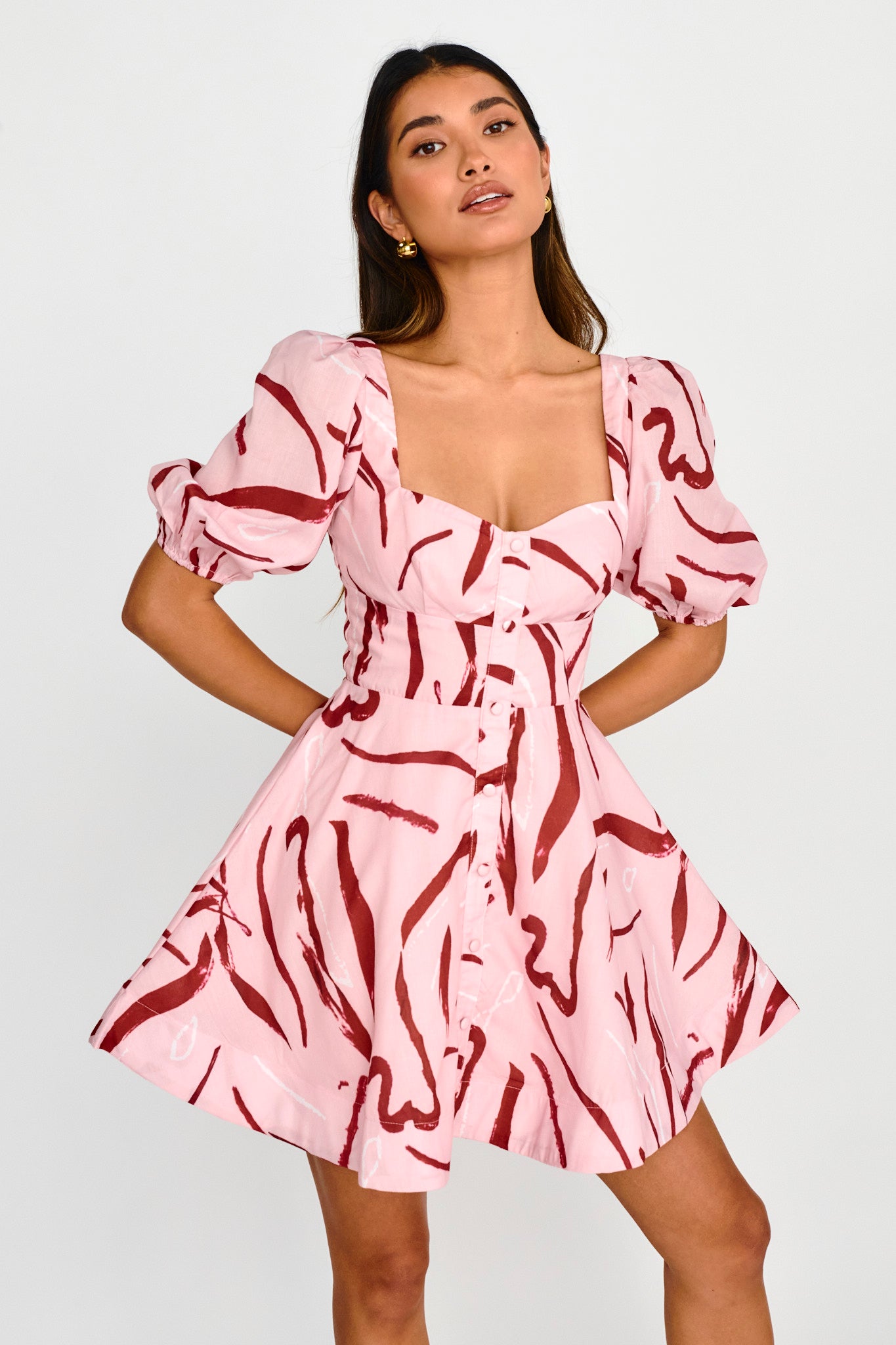 puff sleeve a line mini dress Truelove Puff Sleeve A-Line Mini Dress Pink