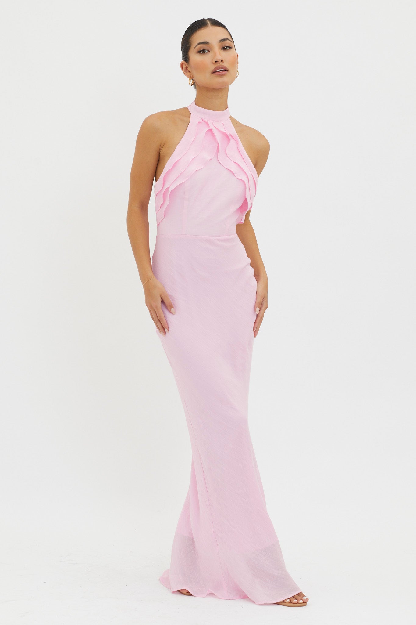 Summer Hot Pink Maxi Dress Topaz Skies Halterneck Ruffle Dress Pink L Summer Hot Pink Maxi Dress Topaz Skies Halterneck Ruffle Dress Pink L