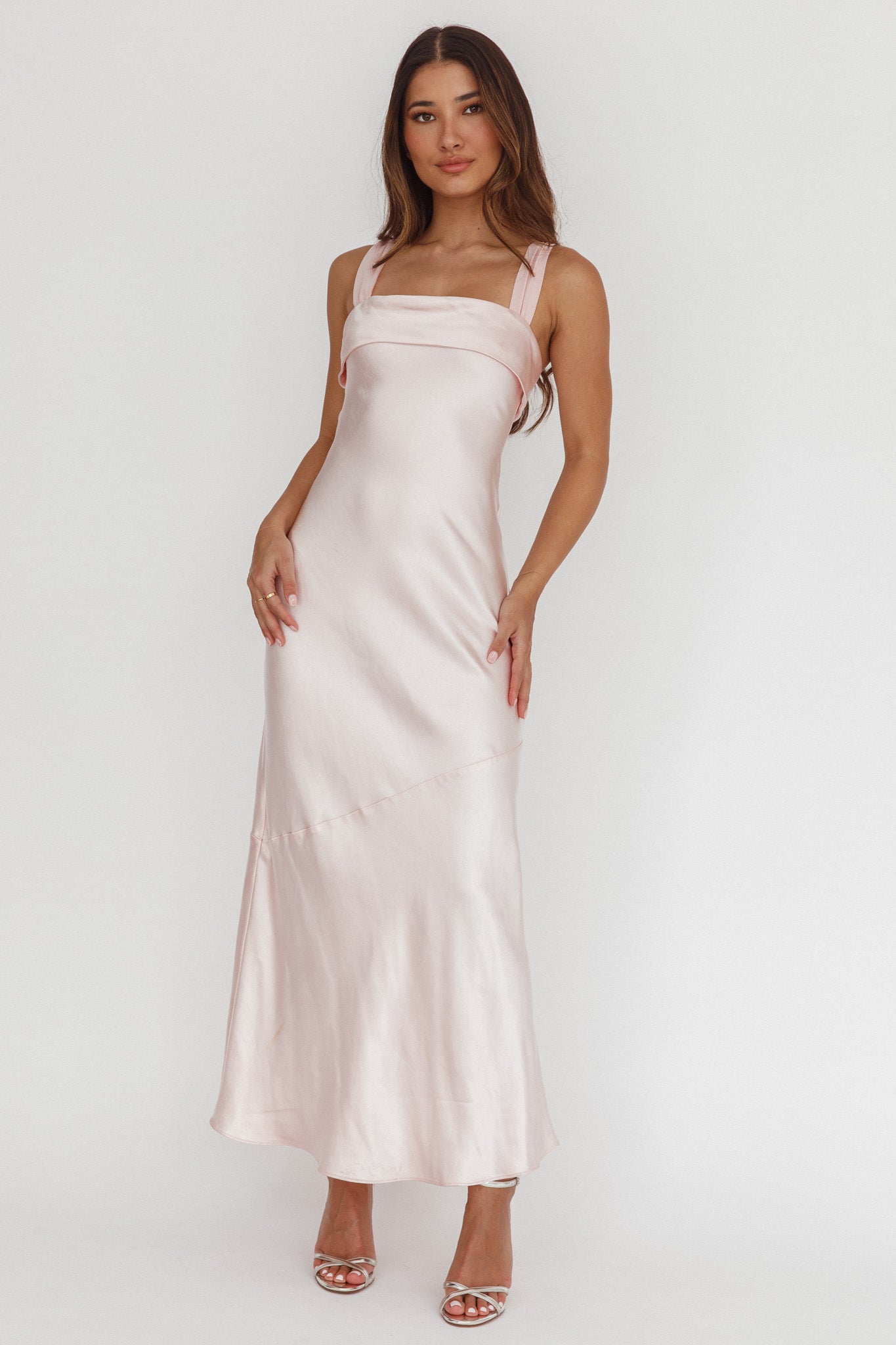 Carmel Shoulder Sash Midi Dress Blush Selfie Leslie