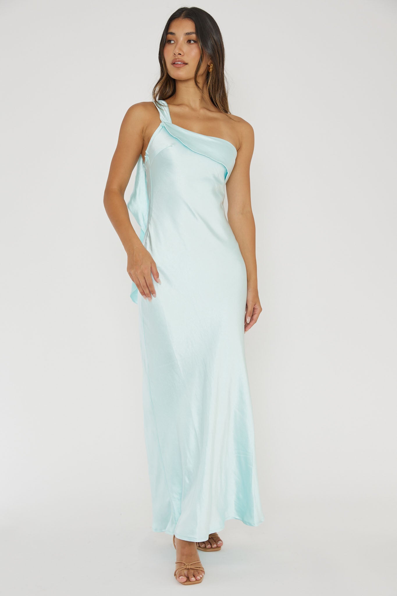 Carmel One-Shoulder Sash Maxi Dress Ice Carmel One-Shoulder Sash Maxi Dress Ice