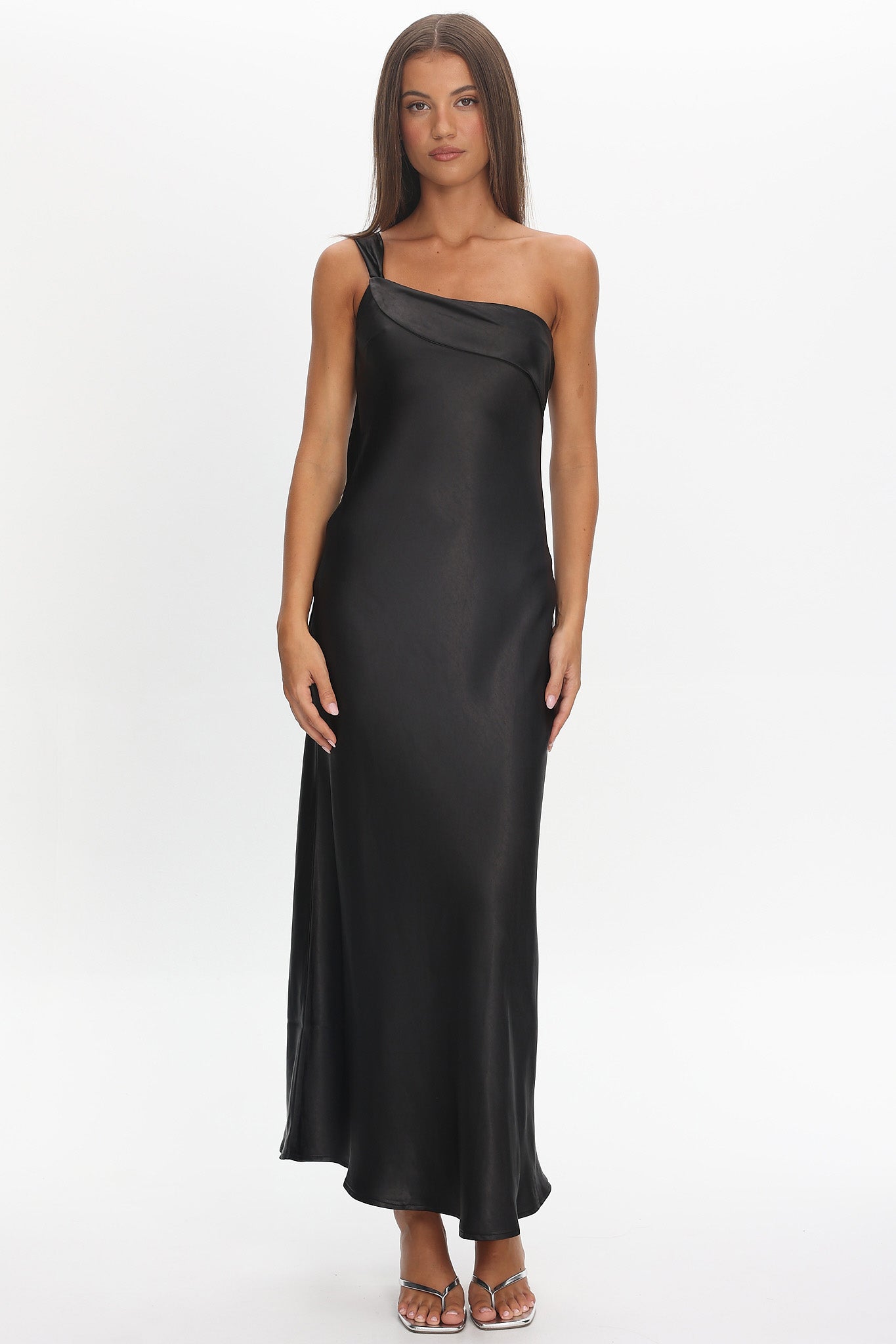 Carmel One-Shoulder Sash Maxi Dress Black Carmel One-Shoulder Sash Maxi Dress Black