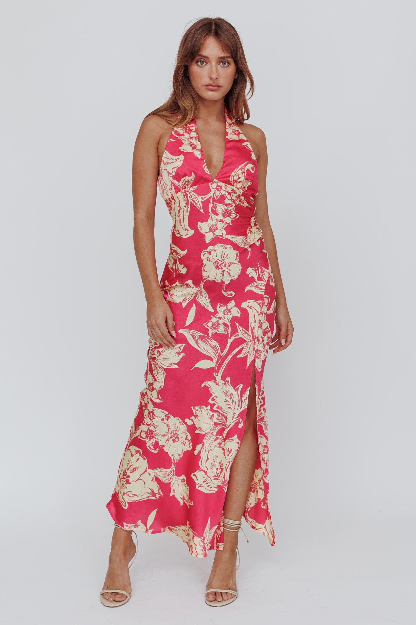 Brighter Days Halterneck Split Midi Dress Fuchsia Selfie Leslie Brighter Days Halterneck Split Midi Dress Fuchsia Selfie Leslie