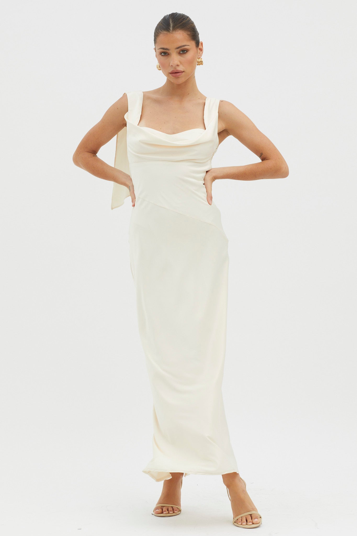 chinese dress ladies It's A Date Cowl Neck Maxi Dress Pearl– Selfie Leslie