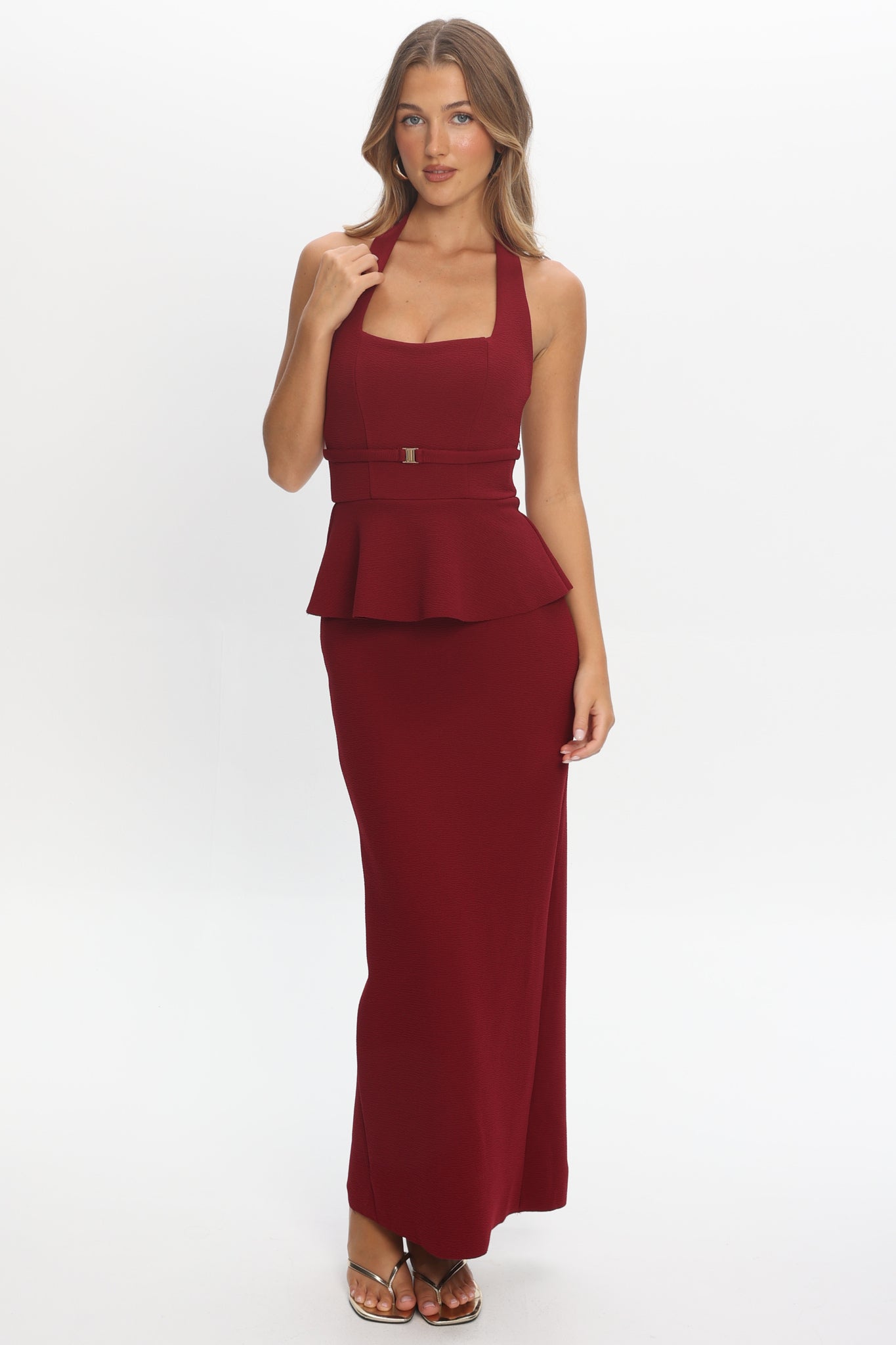 red peplum maxi dress Dark Red Long Sleeve Peplum Modest Maxi Dress Kabayare
