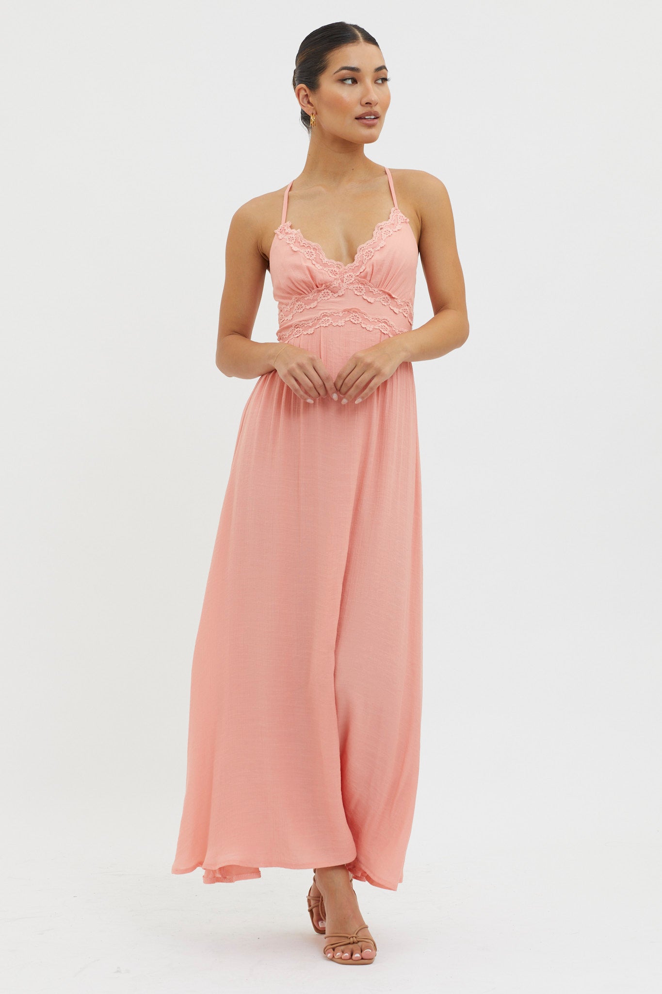 Slow It Down Lace Trim Maxi Dress Peach– Selfie Leslie